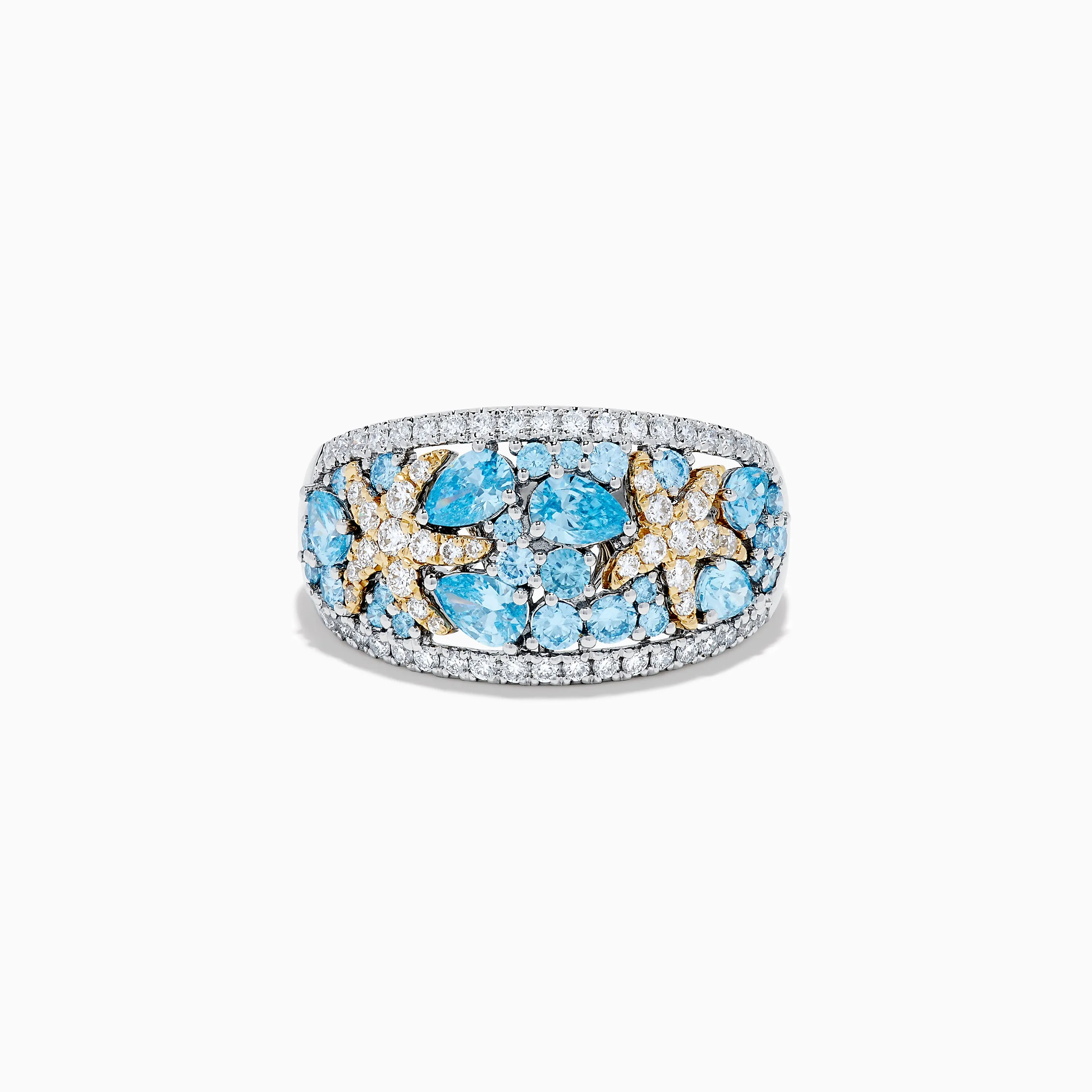 Lab Grown Blue and White Diamond Starfish Ring in 14K Two Tone Gold sold by Effy