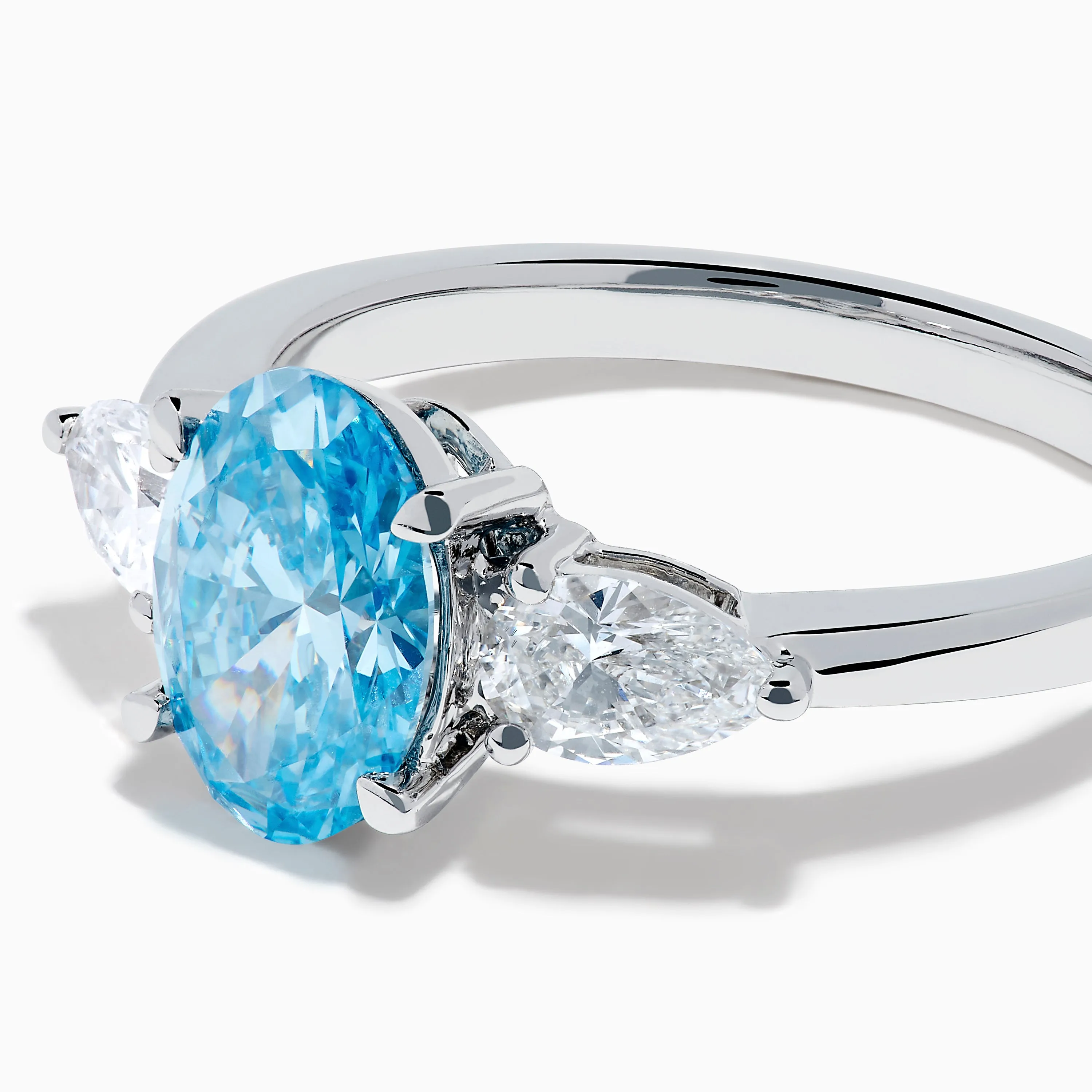 Lab Grown Blue and White Diamond 3-Stone Ring in 14K White Gold sold by Effy product image thumbnail 2