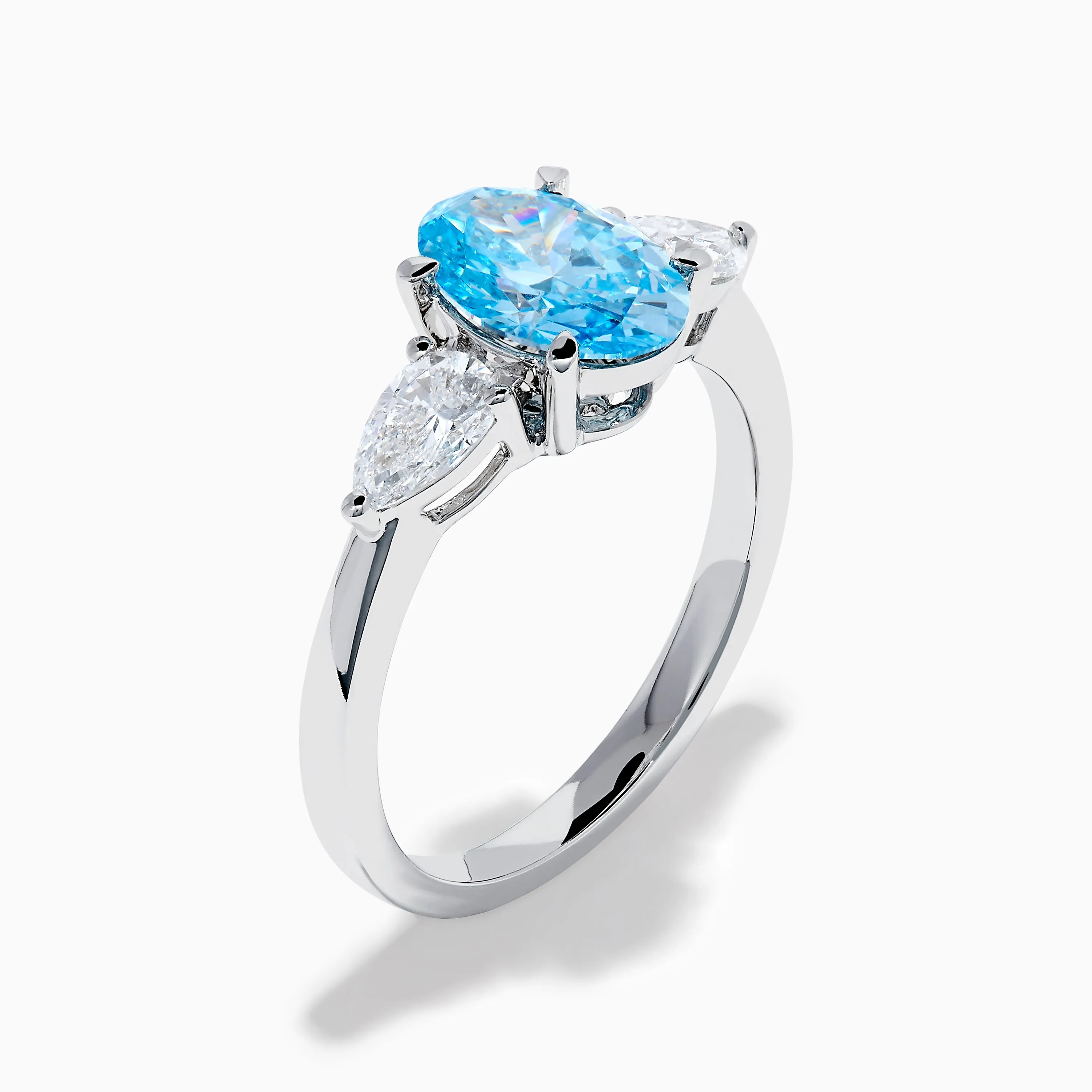 Lab Grown Blue and White Diamond 3-Stone Ring in 14K White Gold sold by Effy product image thumbnail 4