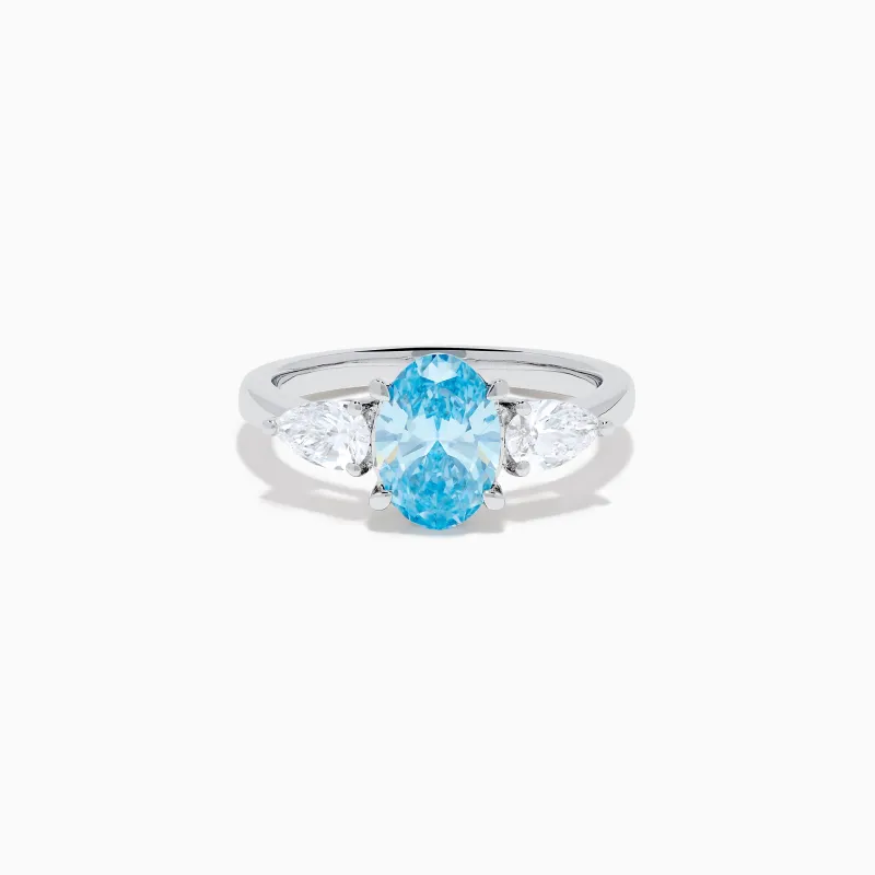 Lab Grown Blue and White Diamond 3-Stone Ring in 14K White Gold sold by Effy
