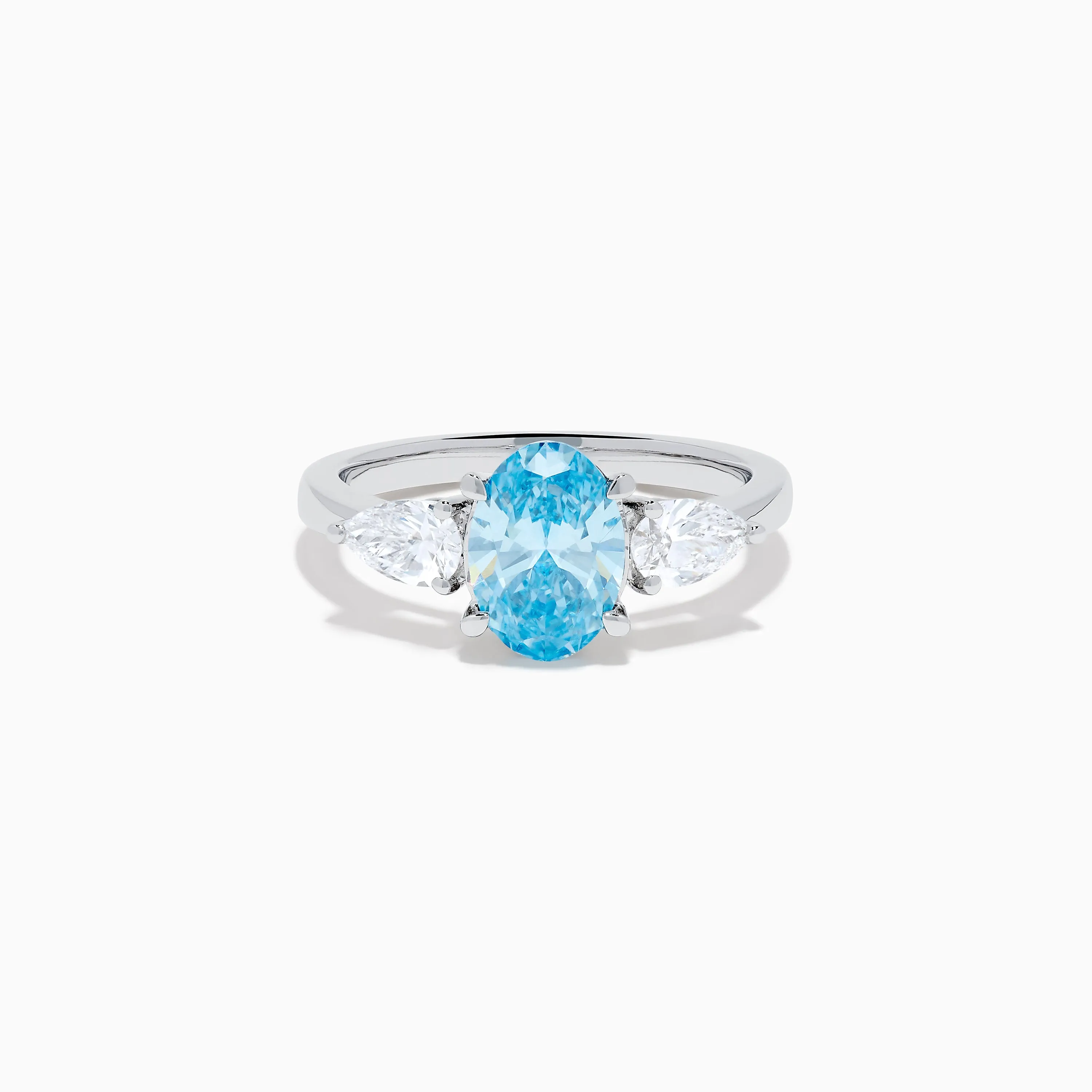 Lab Grown Blue and White Diamond 3-Stone Ring in 14K White Gold sold by Effy