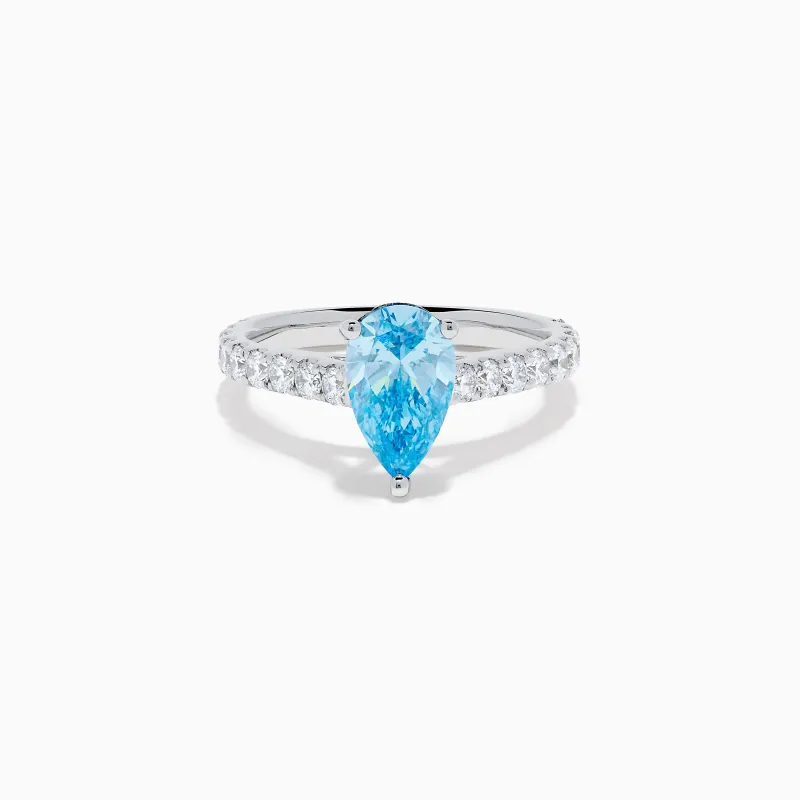 Lab Grown Blue Diamond Solitaire Pear Ring in 14K White Gold sold by Effy