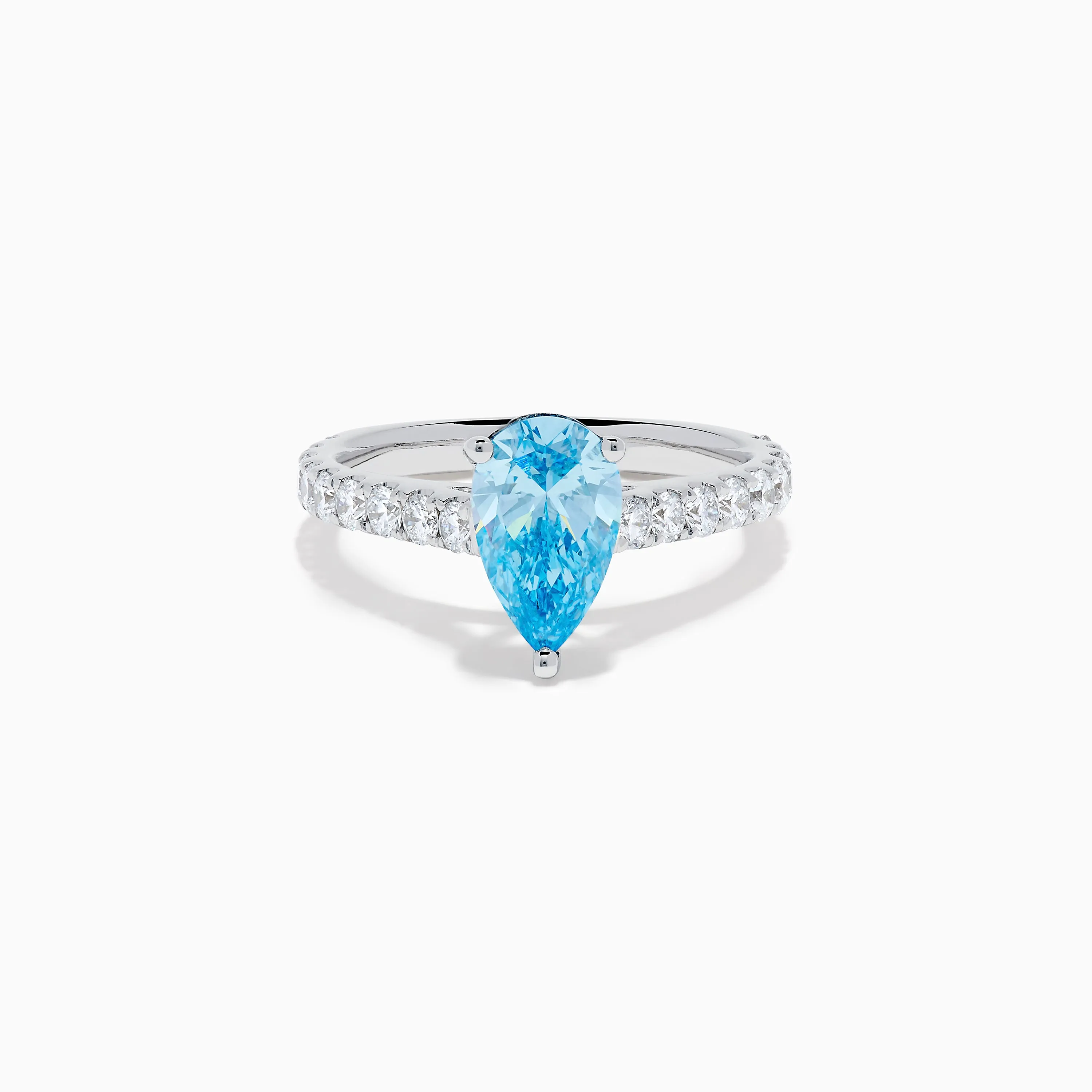 Lab Grown Blue Diamond Solitaire Pear Ring in 14K White Gold sold by Effy