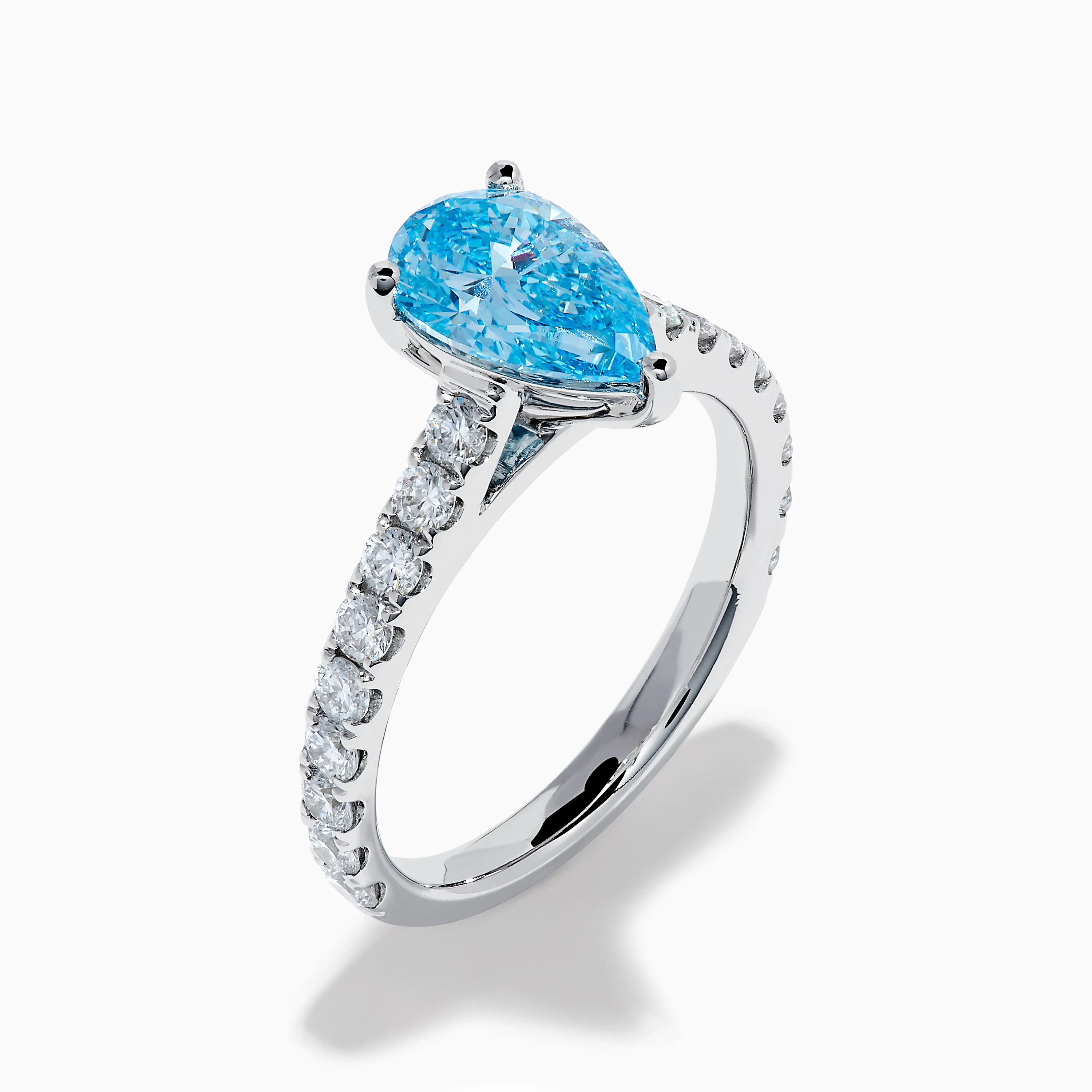 Lab Grown Blue Diamond Solitaire Pear Ring in 14K White Gold sold by Effy product image thumbnail 4