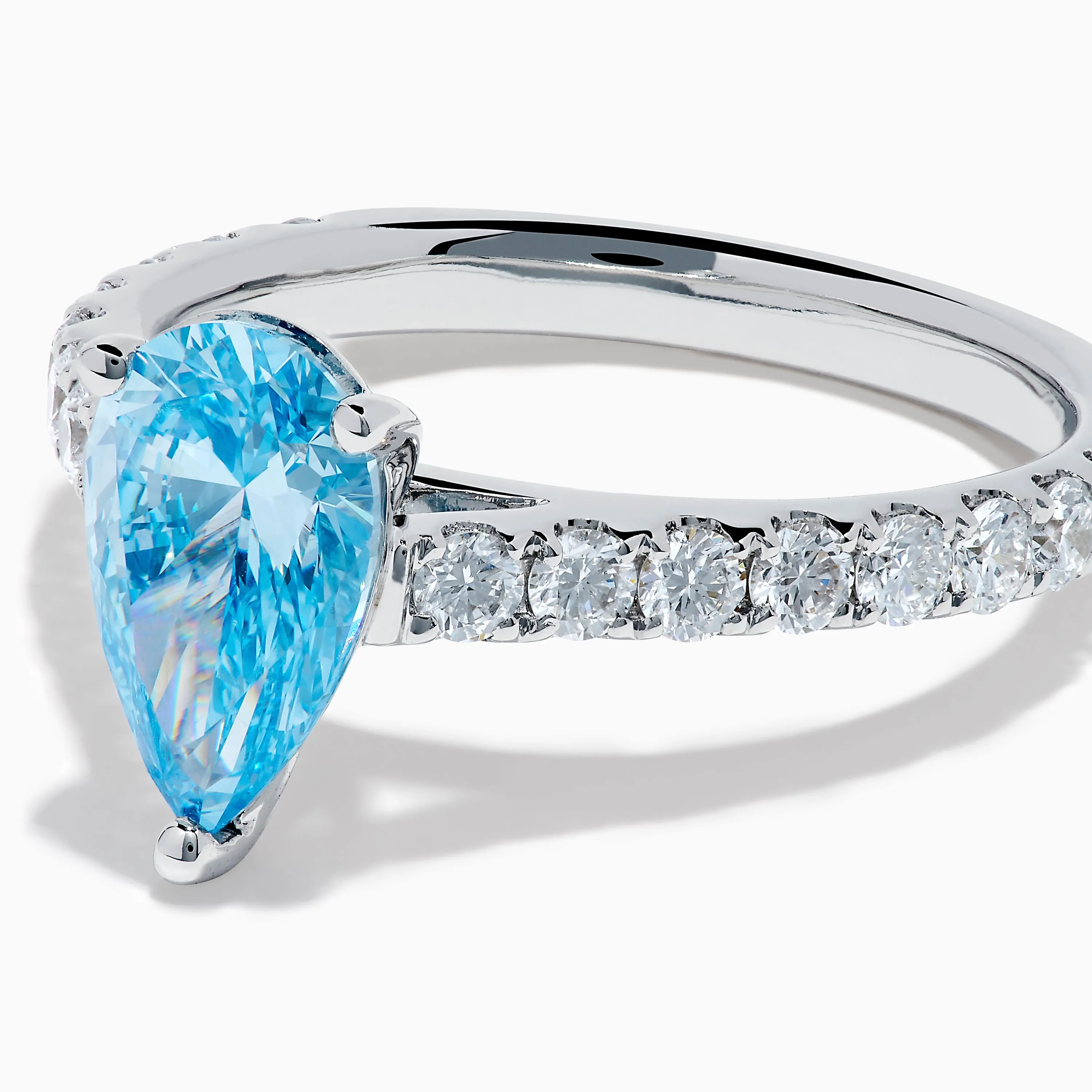 Lab Grown Blue Diamond Solitaire Pear Ring in 14K White Gold sold by Effy product image thumbnail 2