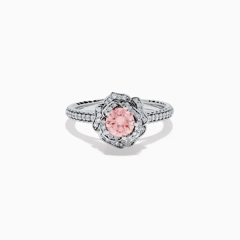 Lab Grown Pink and White Diamond Rose Ring in 14K White Gold sold by Effy