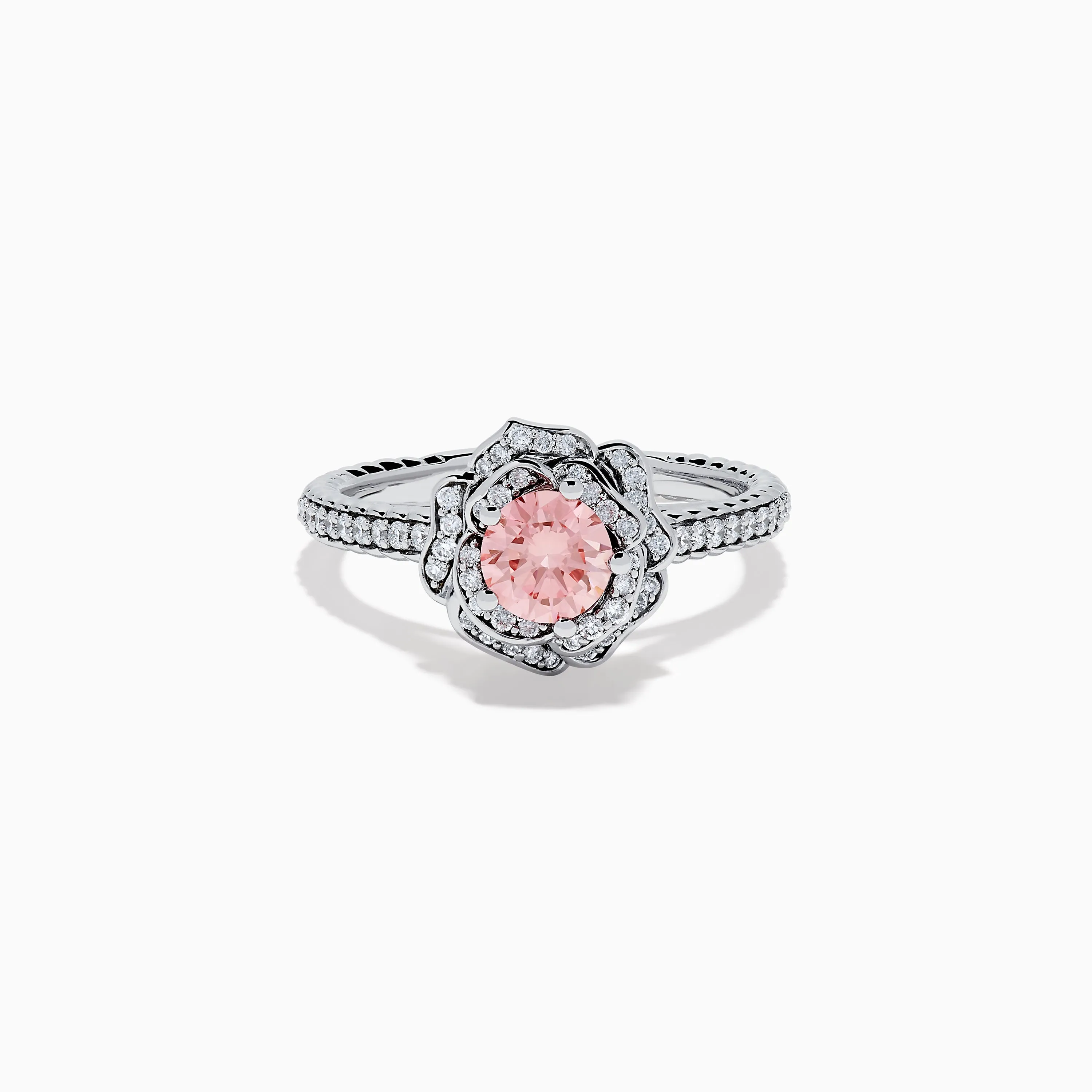 Lab Grown Pink and White Diamond Rose Ring in 14K White Gold sold by Effy