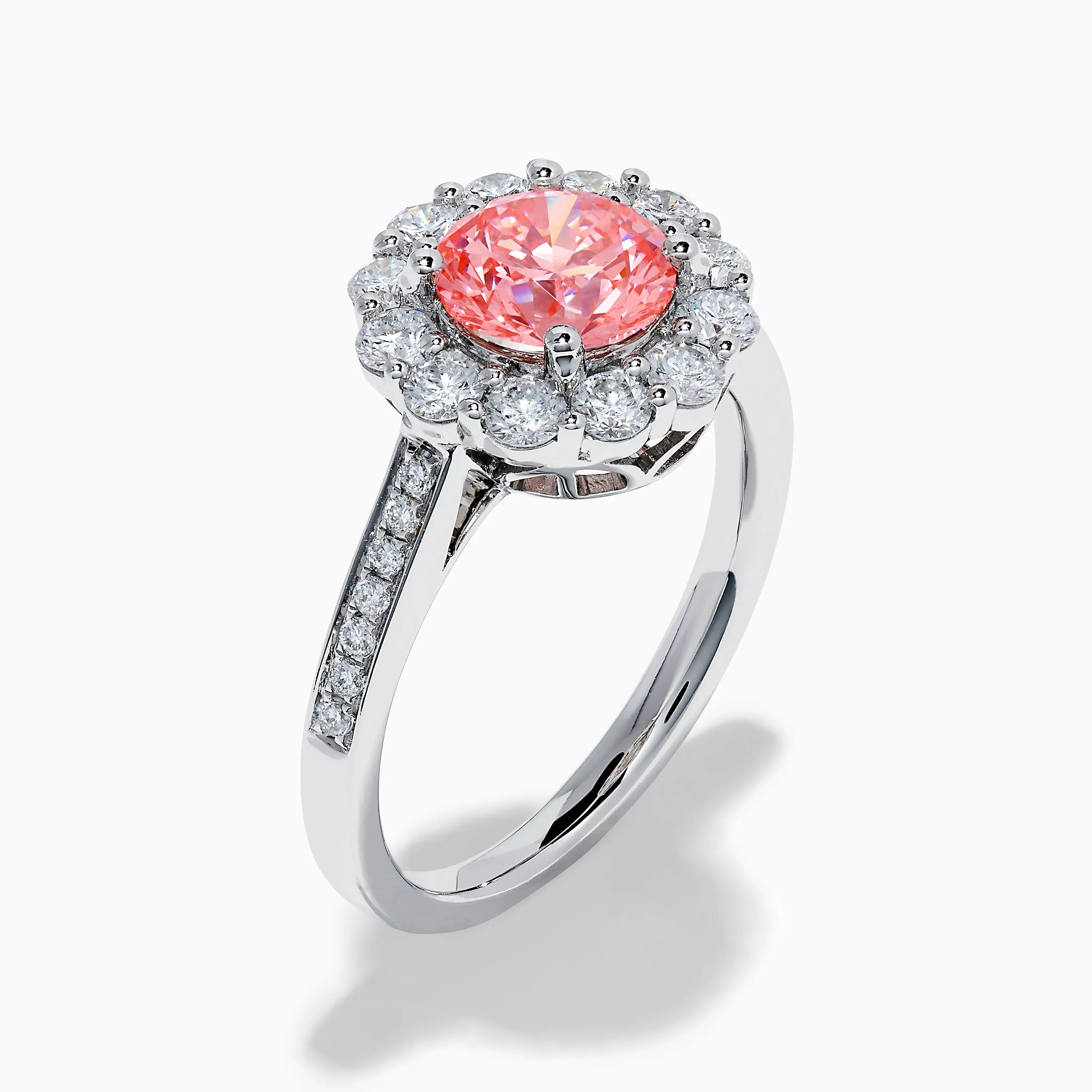 Lab Grown Pink and White Diamond Halo Ring in 14K White Gold sold by Effy product image thumbnail 4