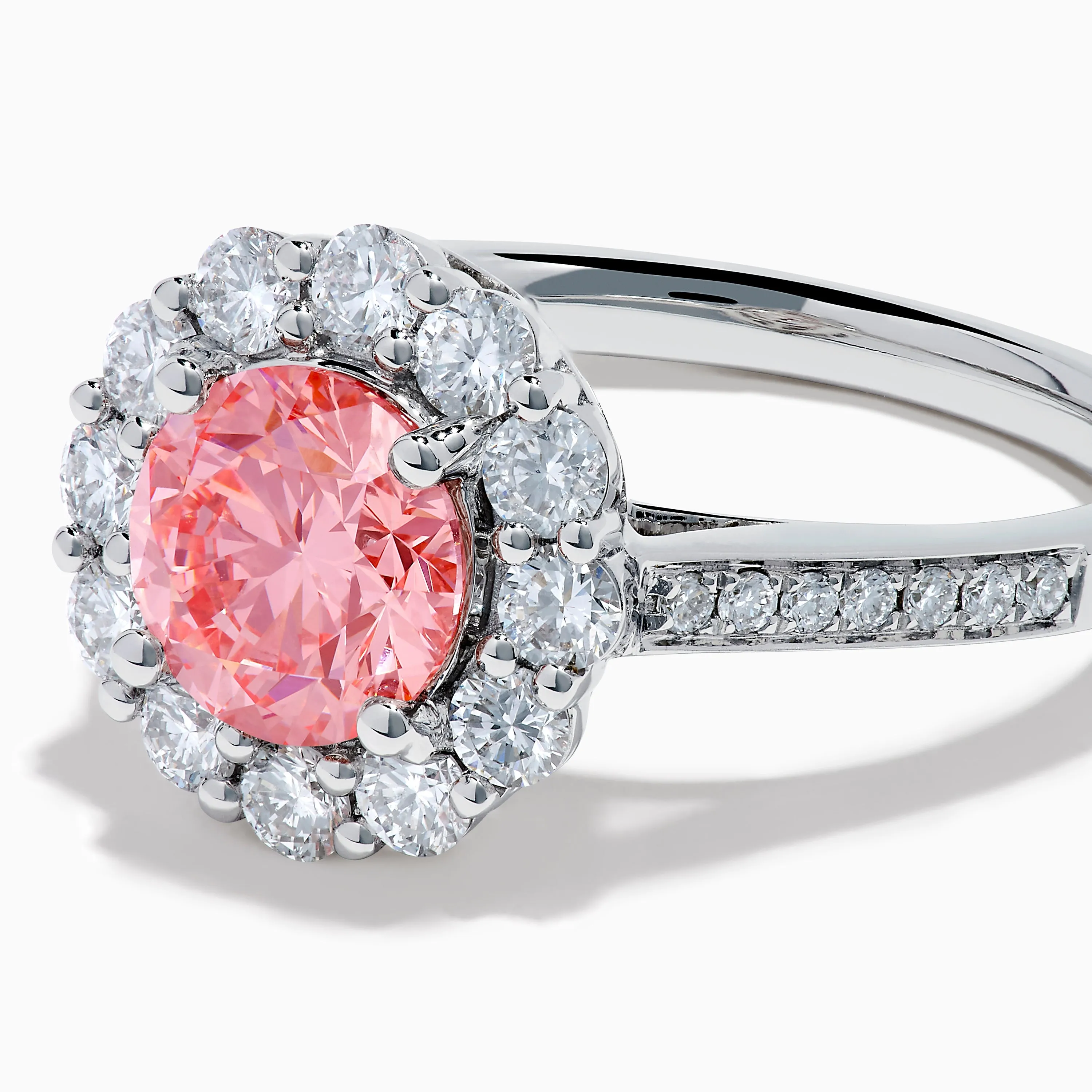 Lab Grown Pink and White Diamond Halo Ring in 14K White Gold sold by Effy product image thumbnail 2