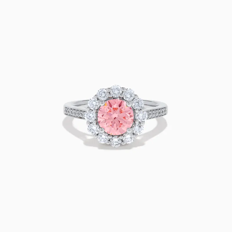 Lab Grown Pink and White Diamond Halo Ring in 14K White Gold sold by Effy