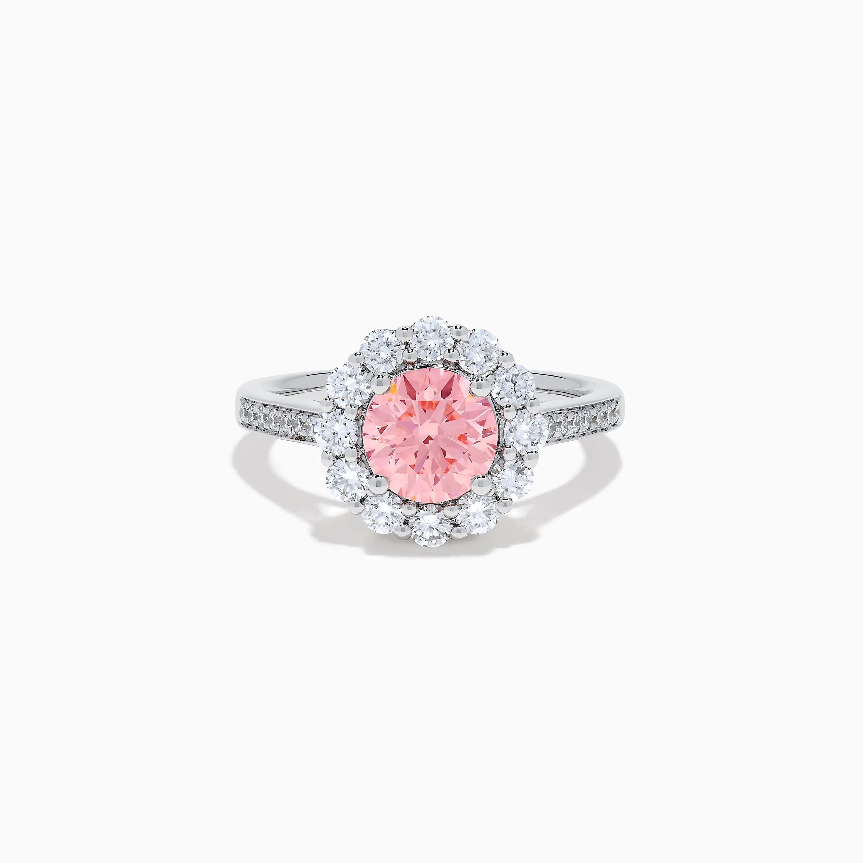 Lab Grown Pink and White Diamond Halo Ring in 14K White Gold sold by Effy