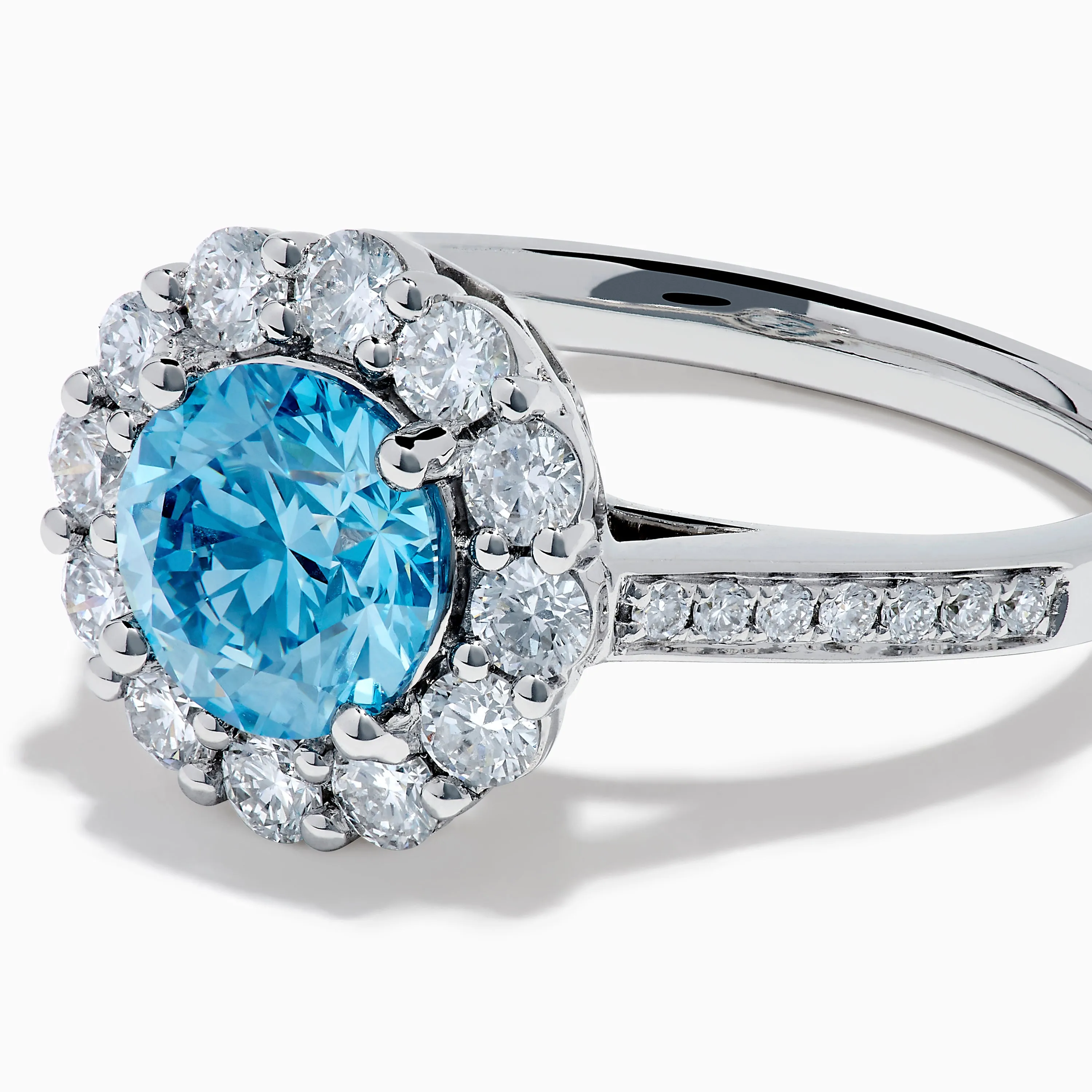 Lab Grown Blue and White Diamond Halo Ring in 14K White Gold sold by Effy product image thumbnail 2