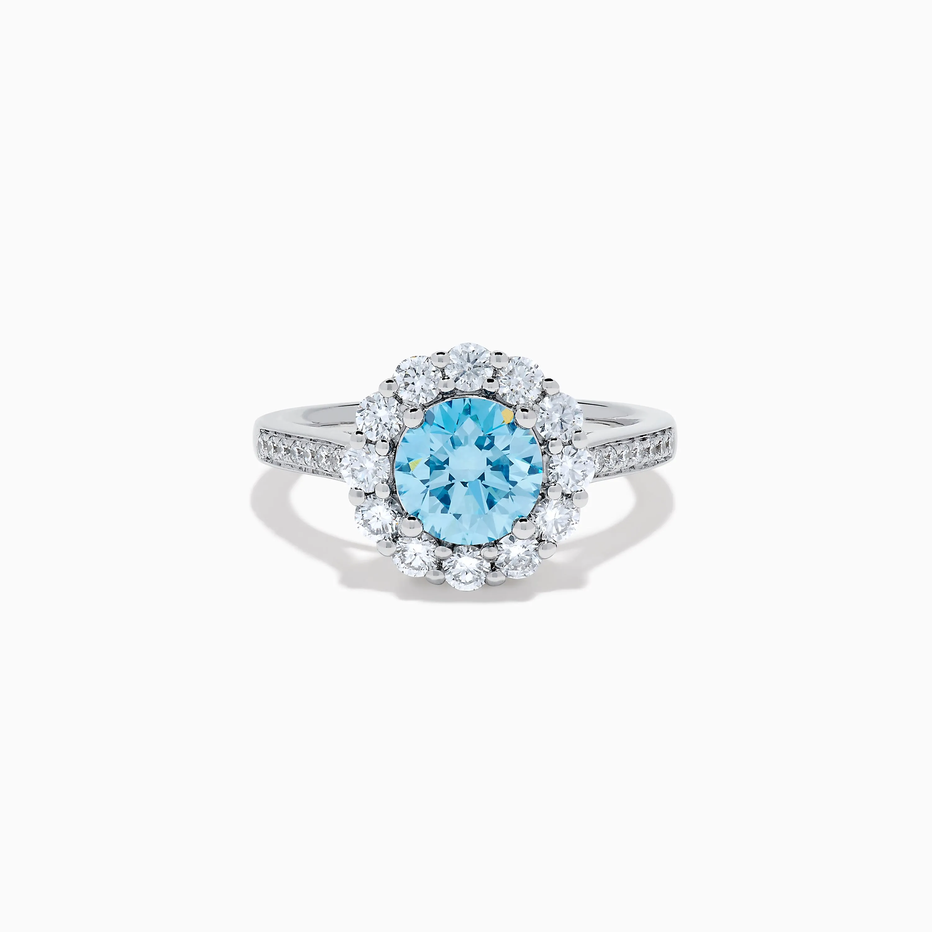 Lab Grown Blue and White Diamond Halo Ring in 14K White Gold sold by Effy