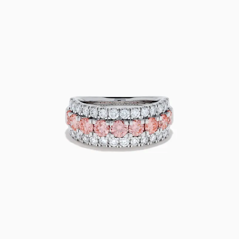Lab Grown Pink and White Diamond Wide Band Ring in 14K White Gold sold by Effy