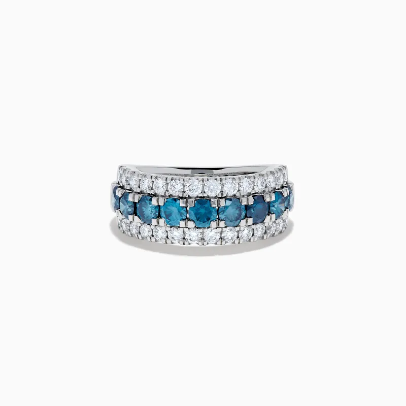 Lab Grown Blue and White Diamond Wide Band Ring in 14K White Gold sold by Effy