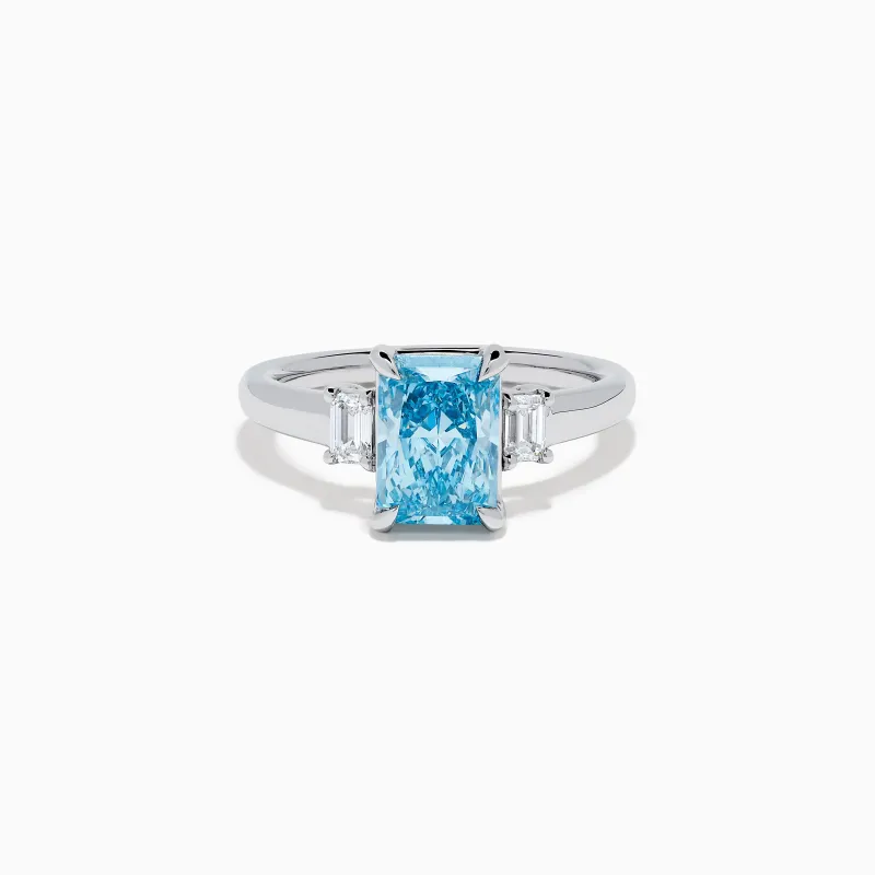 Lab Grown Blue Diamond 3-Stone Ring in 14K White Gold sold by Effy