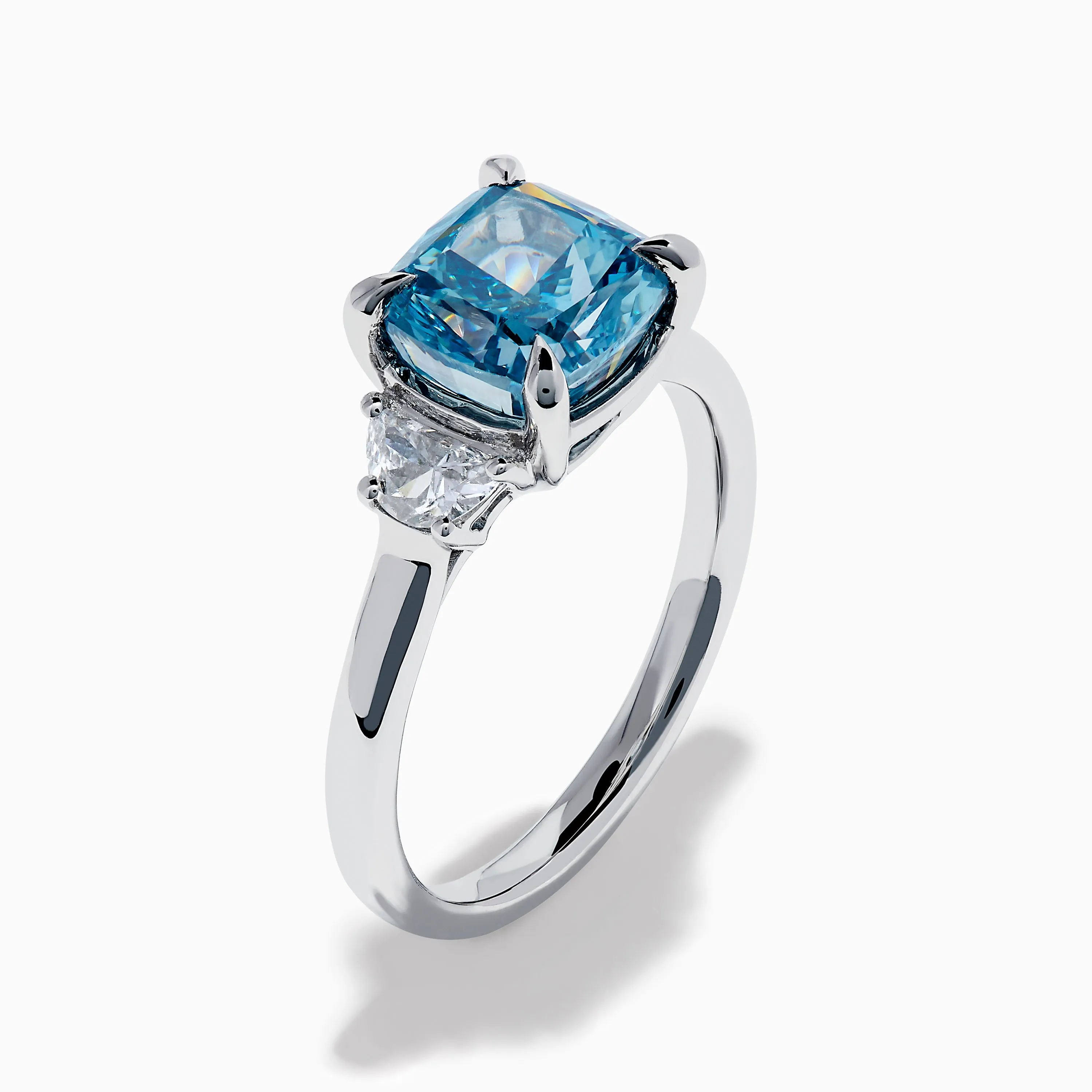 Lab Grown Blue and White Diamond 3-Stone Ring in 14K White Gold sold by Effy product image thumbnail 4