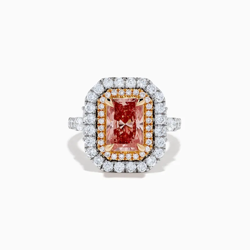 Lab Grown Pink Diamond Double Halo Cocktail Ring in 14K White Gold sold by Effy