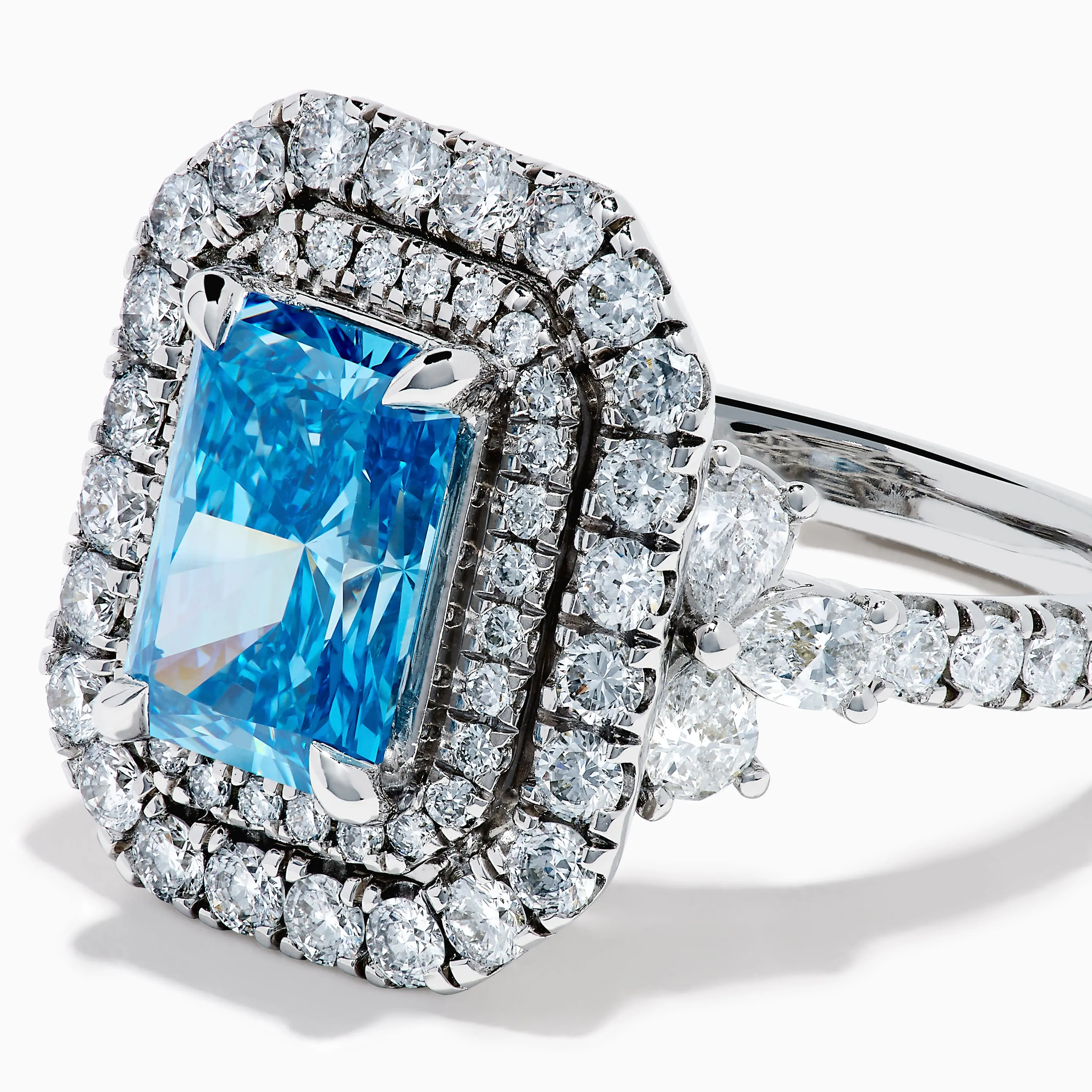 Lab Grown Blue Diamond Double Halo Cocktail Ring in 14K White Gold sold by Effy product image thumbnail 2