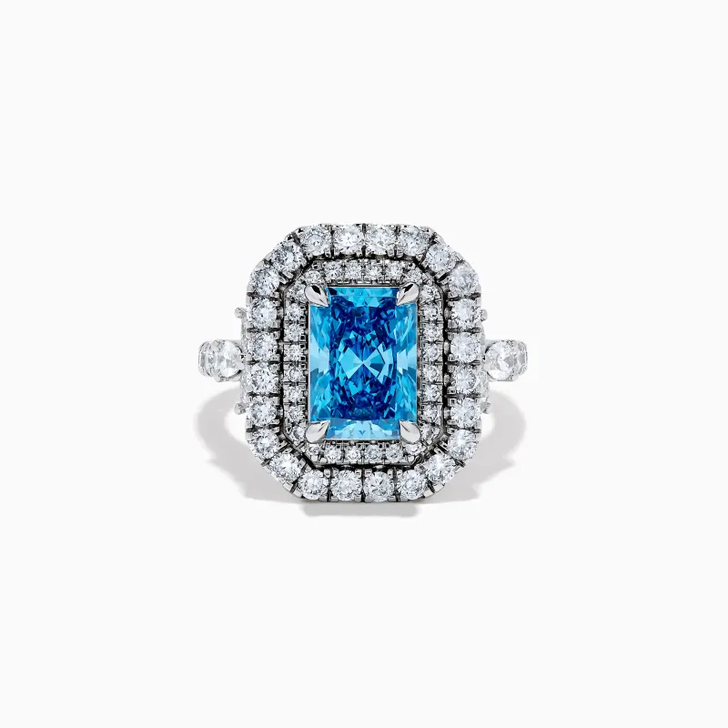 Lab Grown Blue Diamond Double Halo Cocktail Ring in 14K White Gold sold by Effy