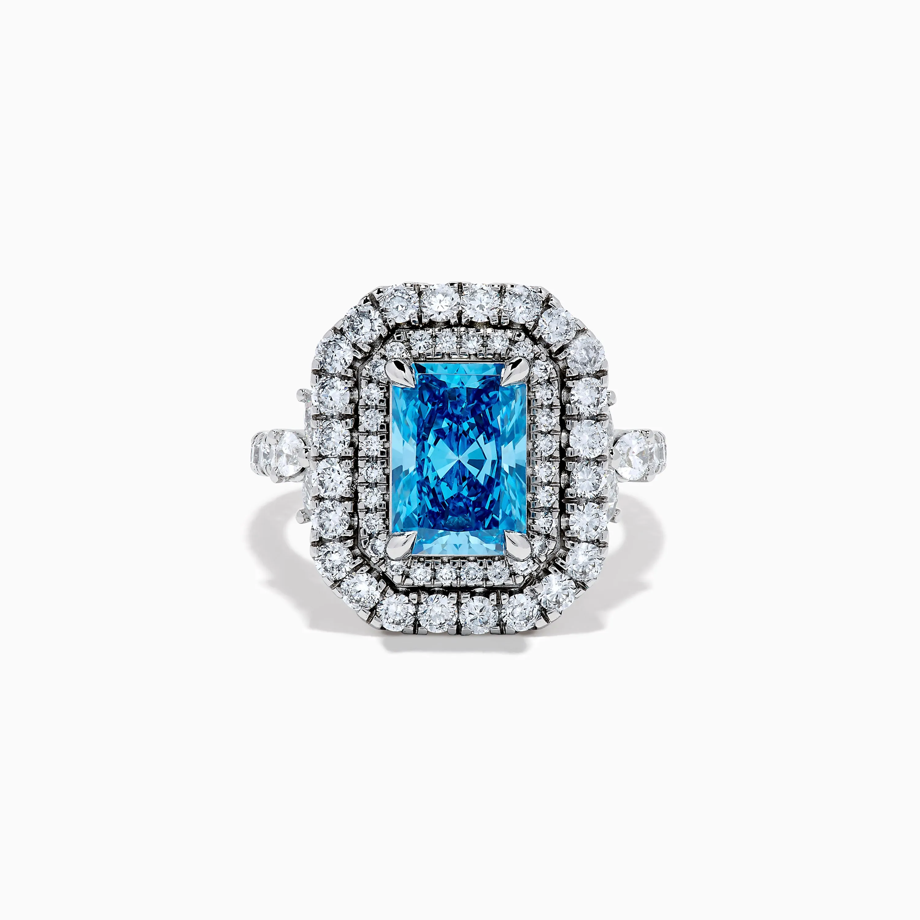 Lab Grown Blue Diamond Double Halo Cocktail Ring in 14K White Gold sold by Effy
