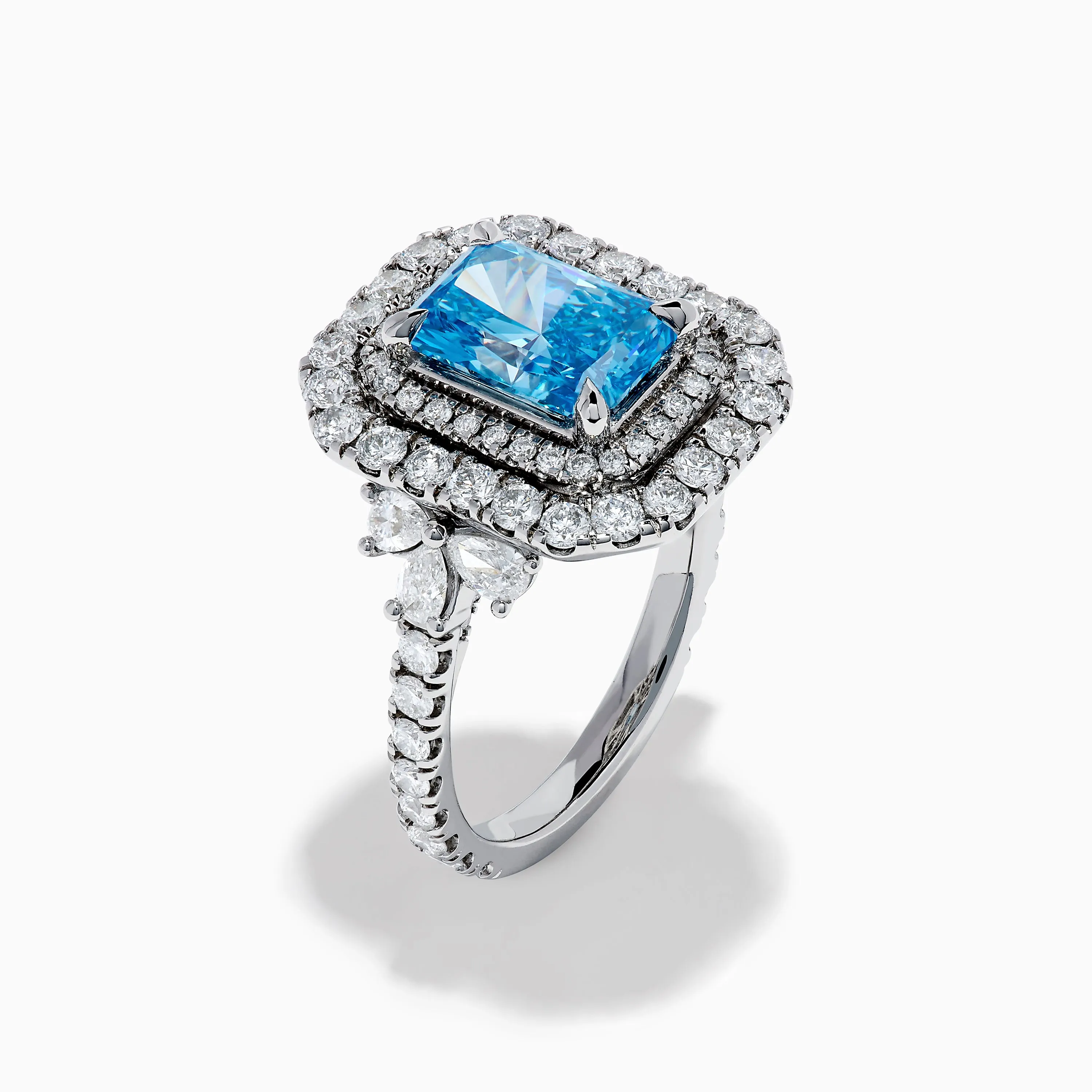 Lab Grown Blue Diamond Double Halo Cocktail Ring in 14K White Gold sold by Effy product image thumbnail 4