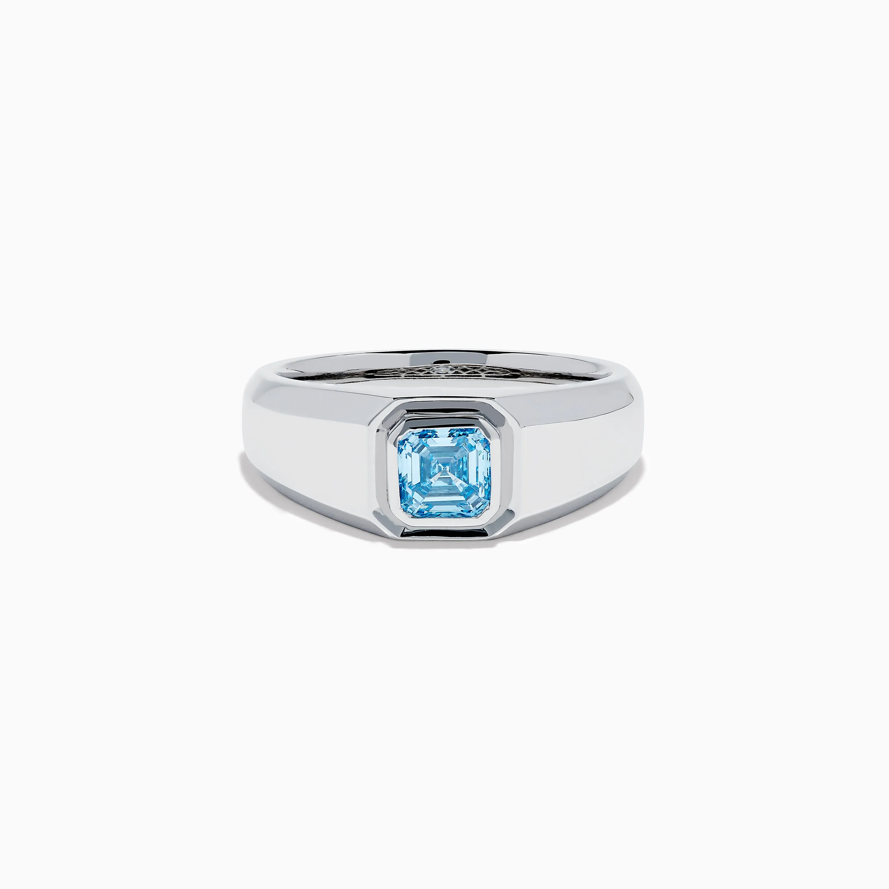 Men's Lab Grown Blue Diamond Ring in 14K White Gold sold by Effy