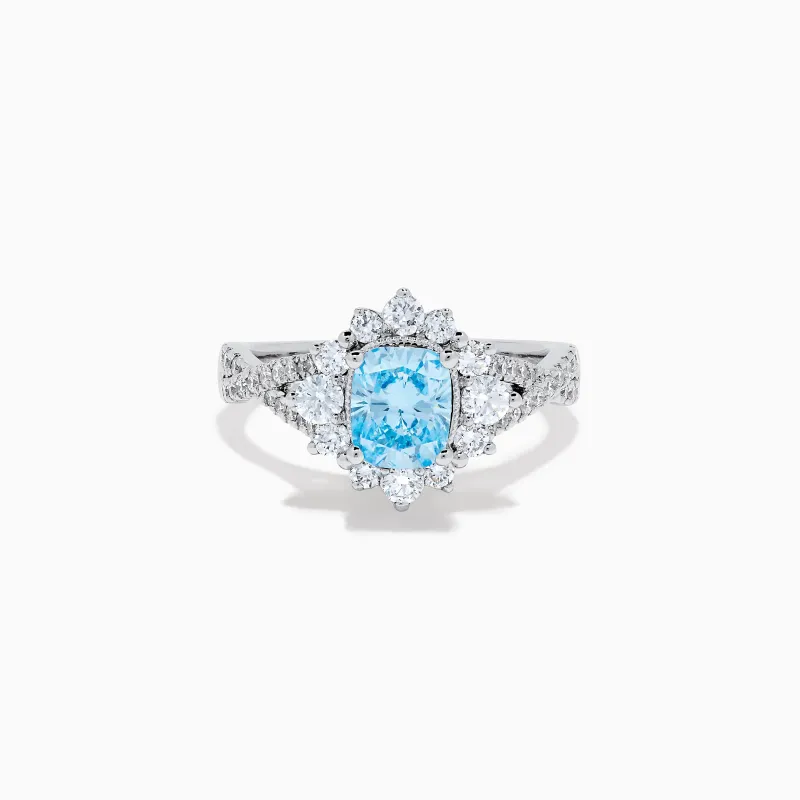 Lab Grown Blue and White Diamond Ring in 14K White Gold sold by Effy