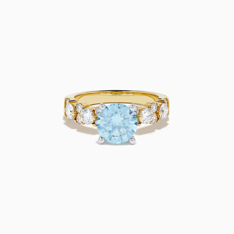 Lab Grown Blue and White Diamond Ring in 14K Yellow Gold sold by Effy