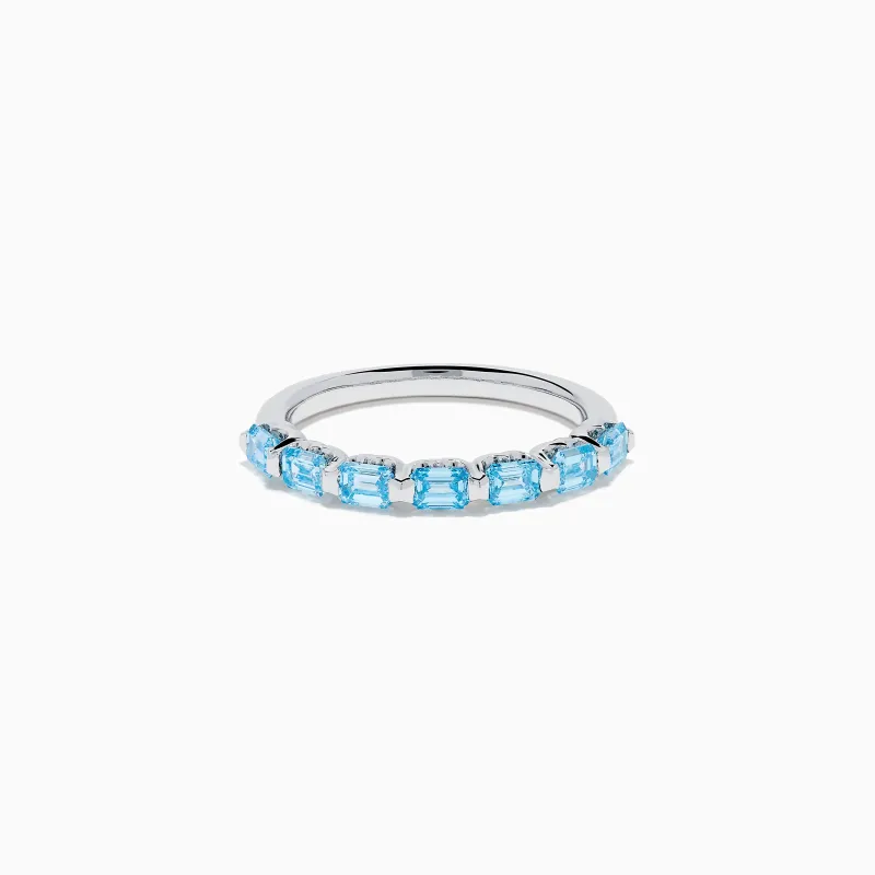 Lab Grown Blue Diamond Emerald Cut Stacking Band in 14K White Gold sold by Effy