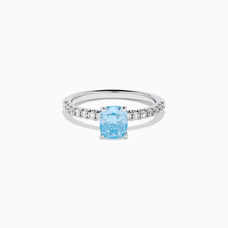 Lab Grown Blue Diamond Solitaire Cushion Ring in 14K White Gold sold by Effy