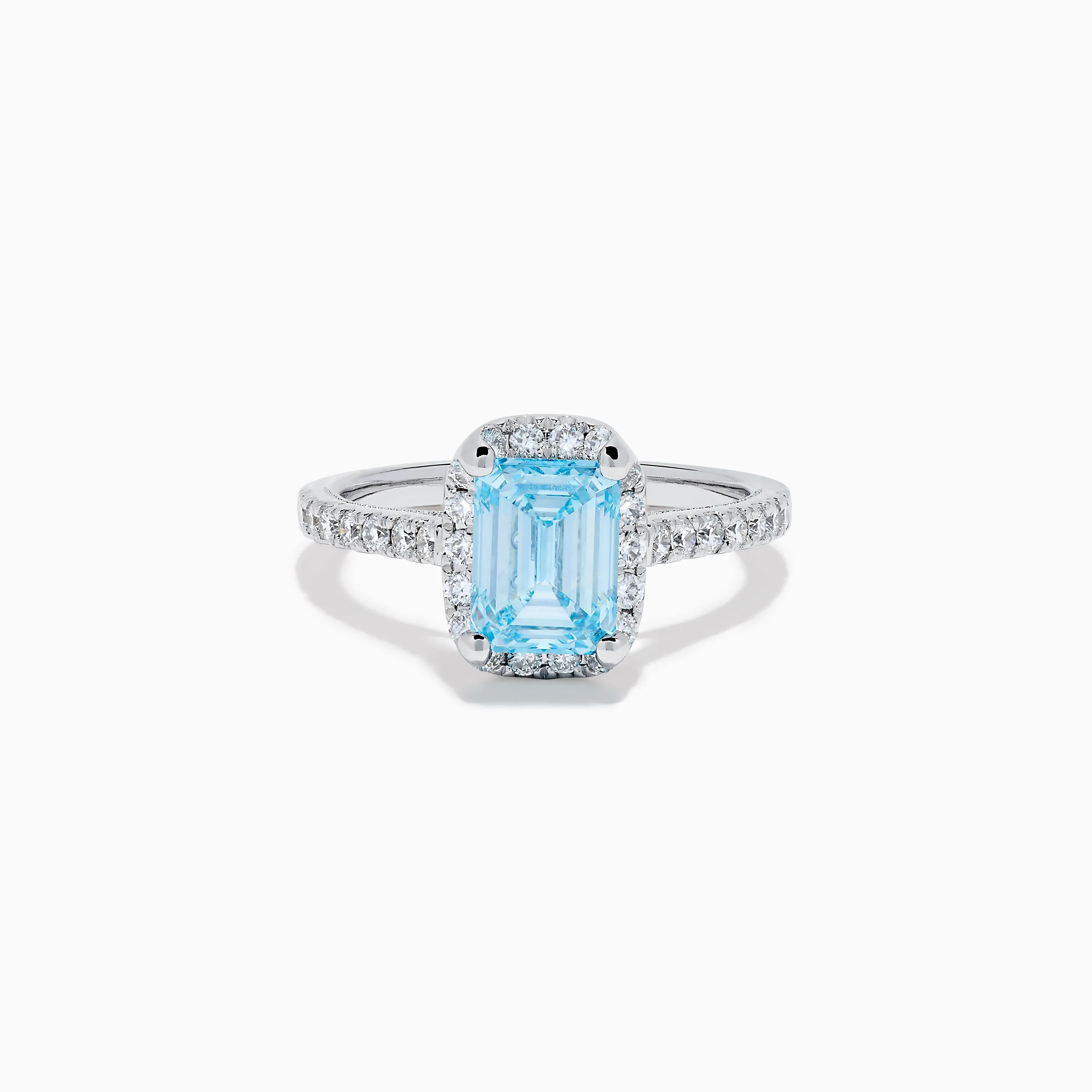 Lab Grown Blue and White Diamond Halo Ring in 14K White Gold sold by Effy