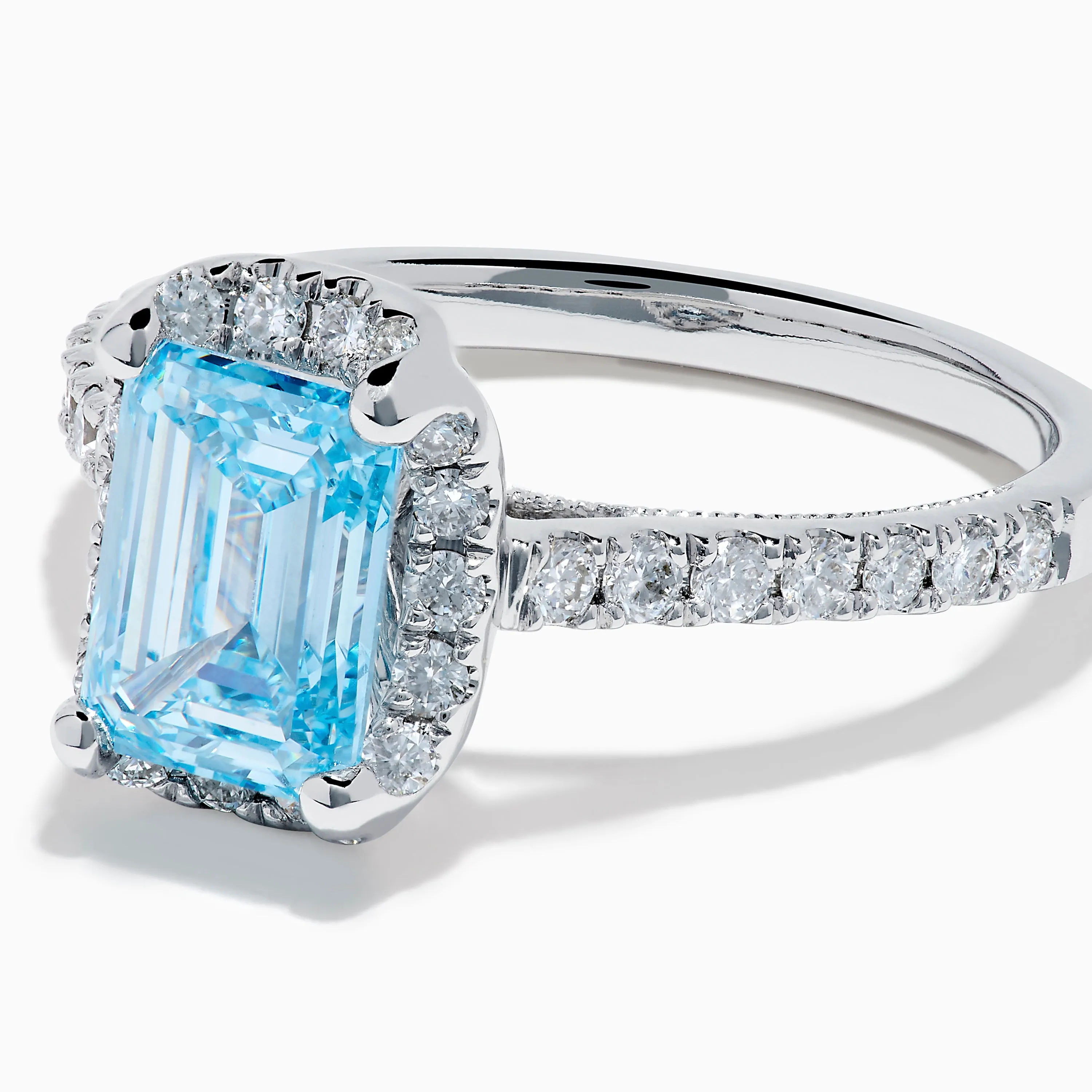Lab Grown Blue and White Diamond Halo Ring in 14K White Gold sold by Effy product image thumbnail 2