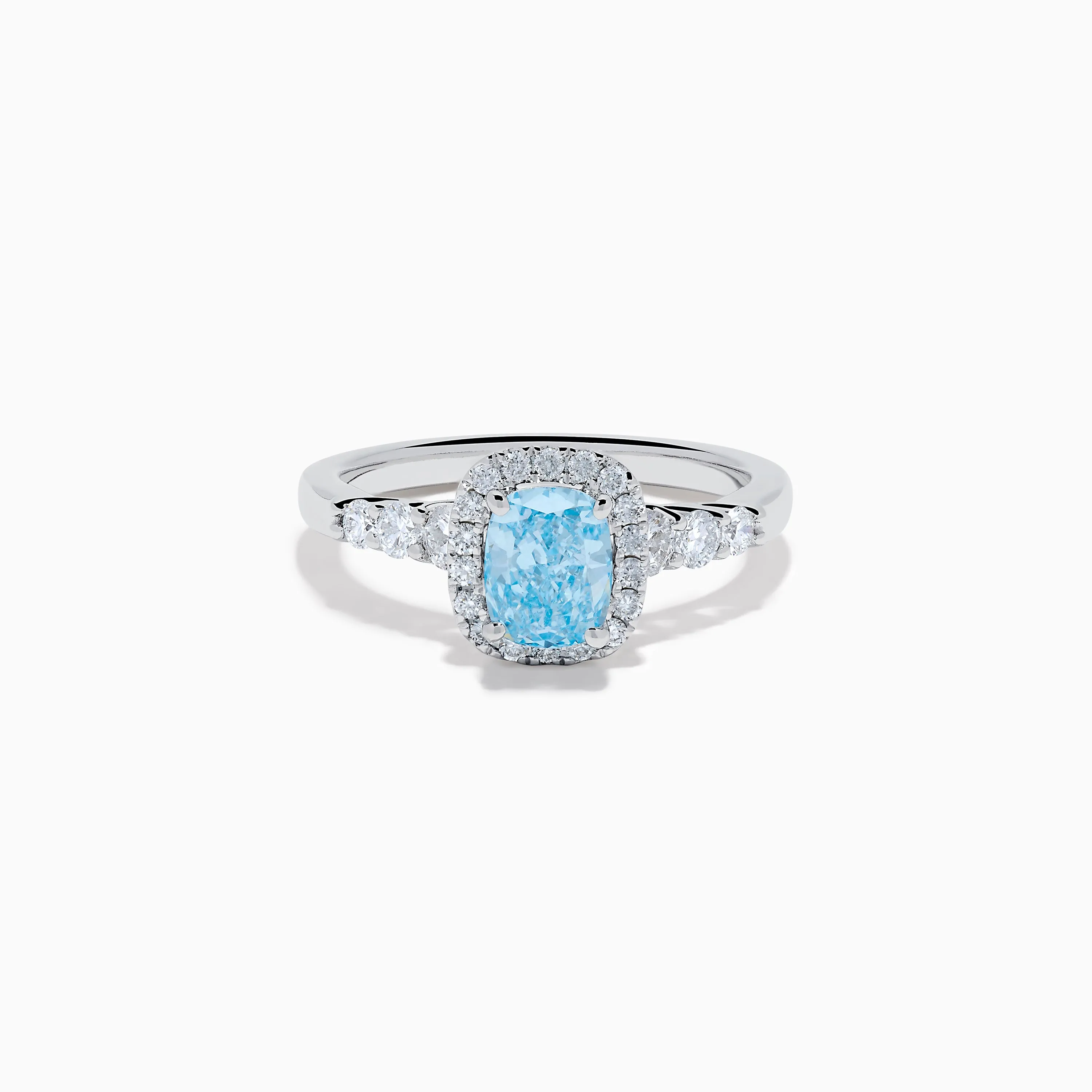 Lab Grown Blue and White Diamond Halo Ring in 14K White Gold sold by Effy