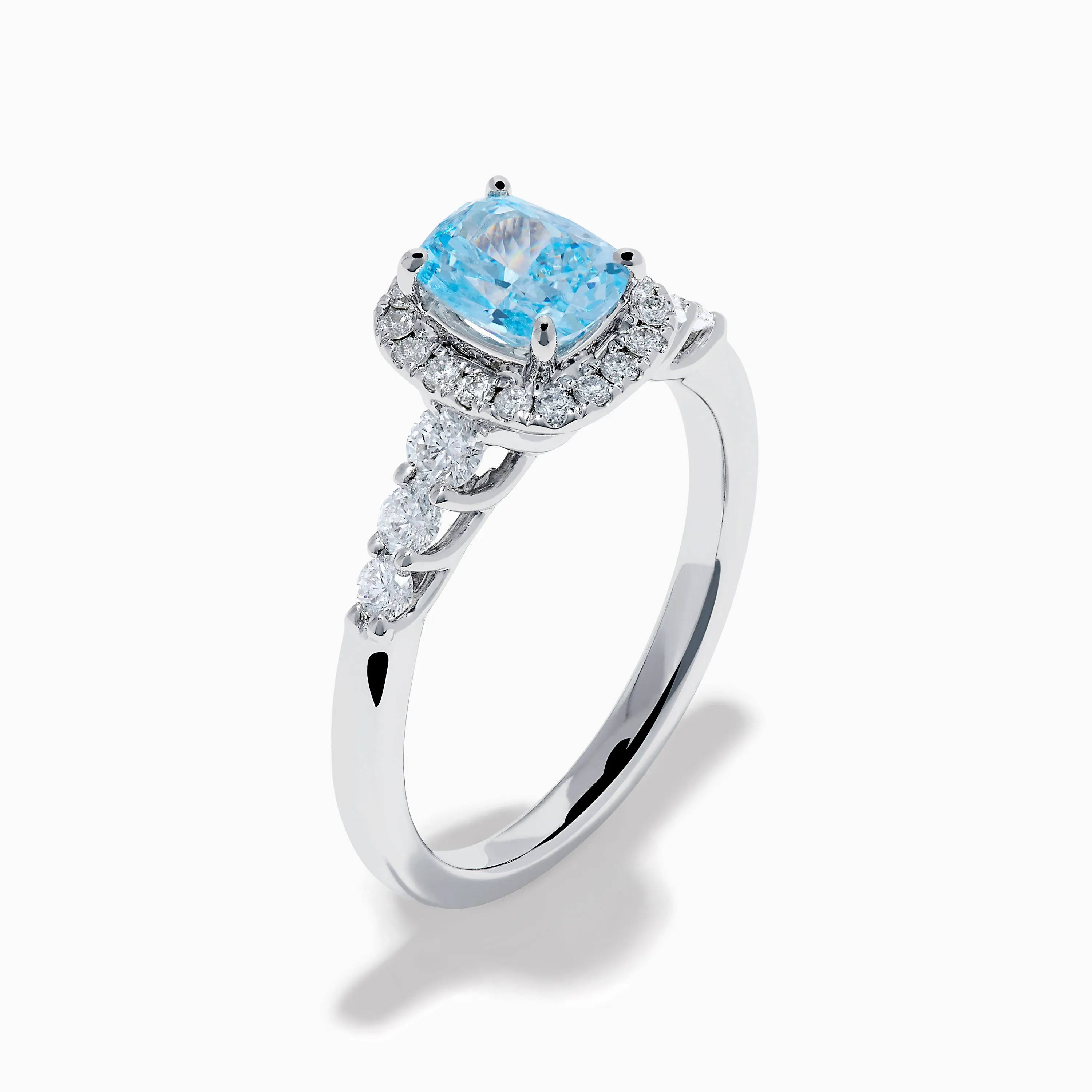 Lab Grown Blue and White Diamond Halo Ring in 14K White Gold sold by Effy product image thumbnail 4