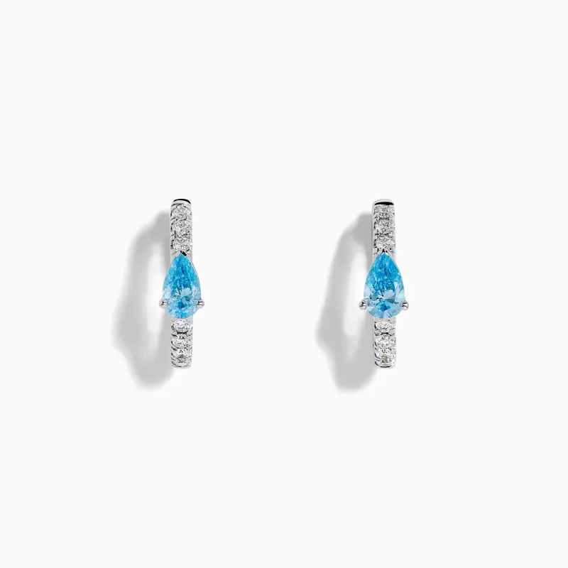 Lab Grown Blue and White Diamond Hoop Earrings in 14K White Gold sold by Effy