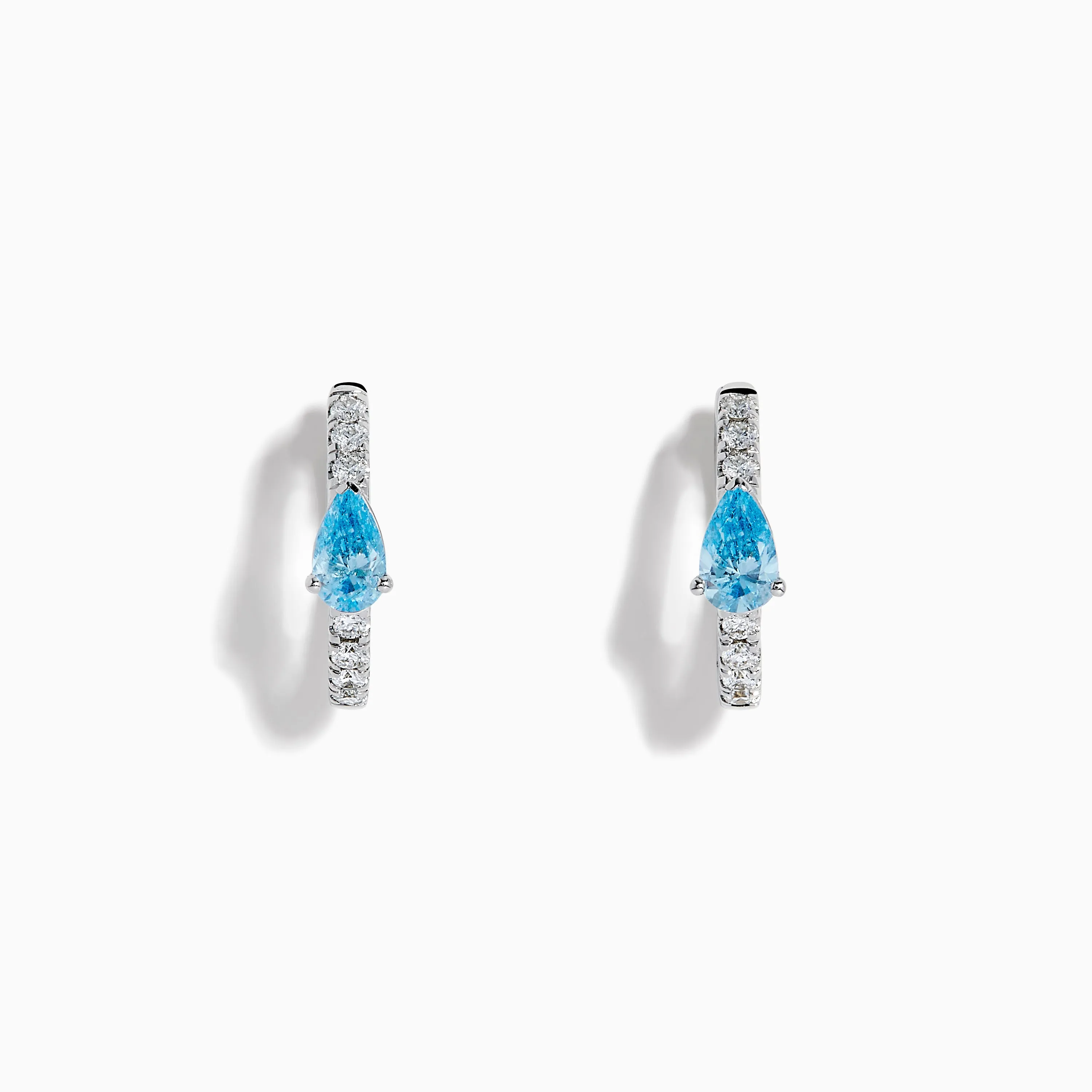 Lab Grown Blue and White Diamond Hoop Earrings in 14K White Gold sold by Effy