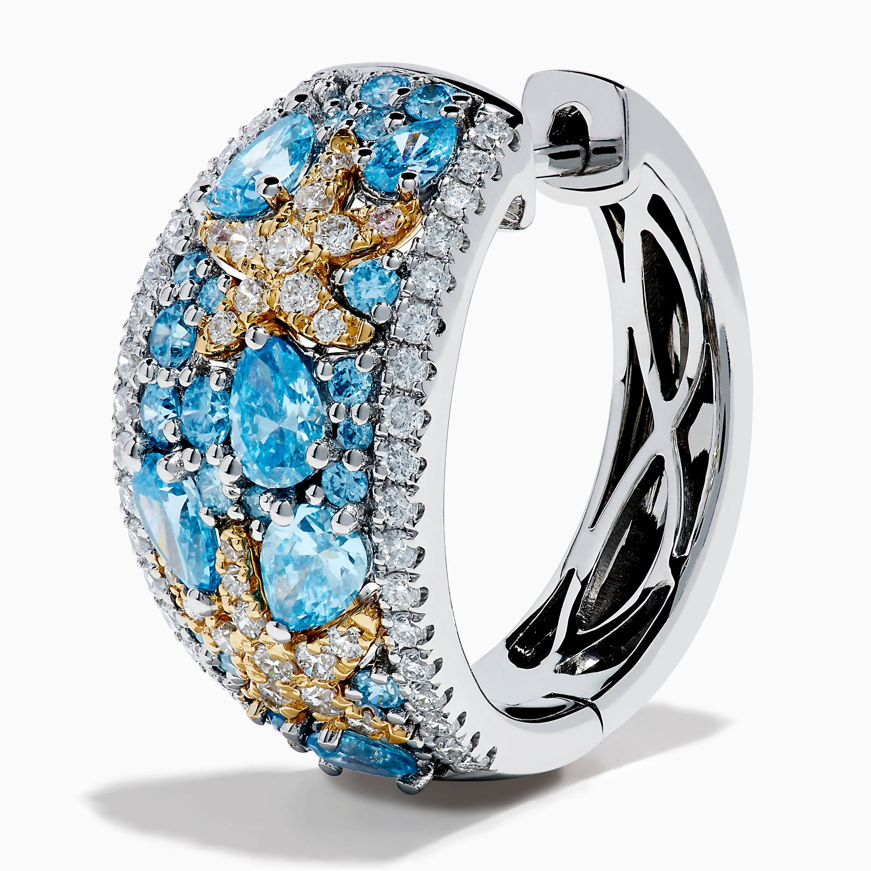 Lab Grown Blue Diamond Star Fish Hoop Earrings in 14K Two Tone Gold sold by Effy product image thumbnail 2