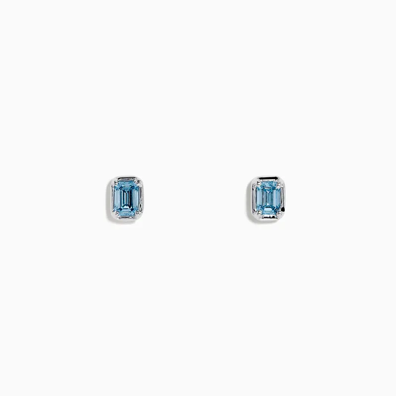 Lab Grown Blue Diamond Emerald Cut Solitaire Stud Earrings in 14K White Gold sold by Effy