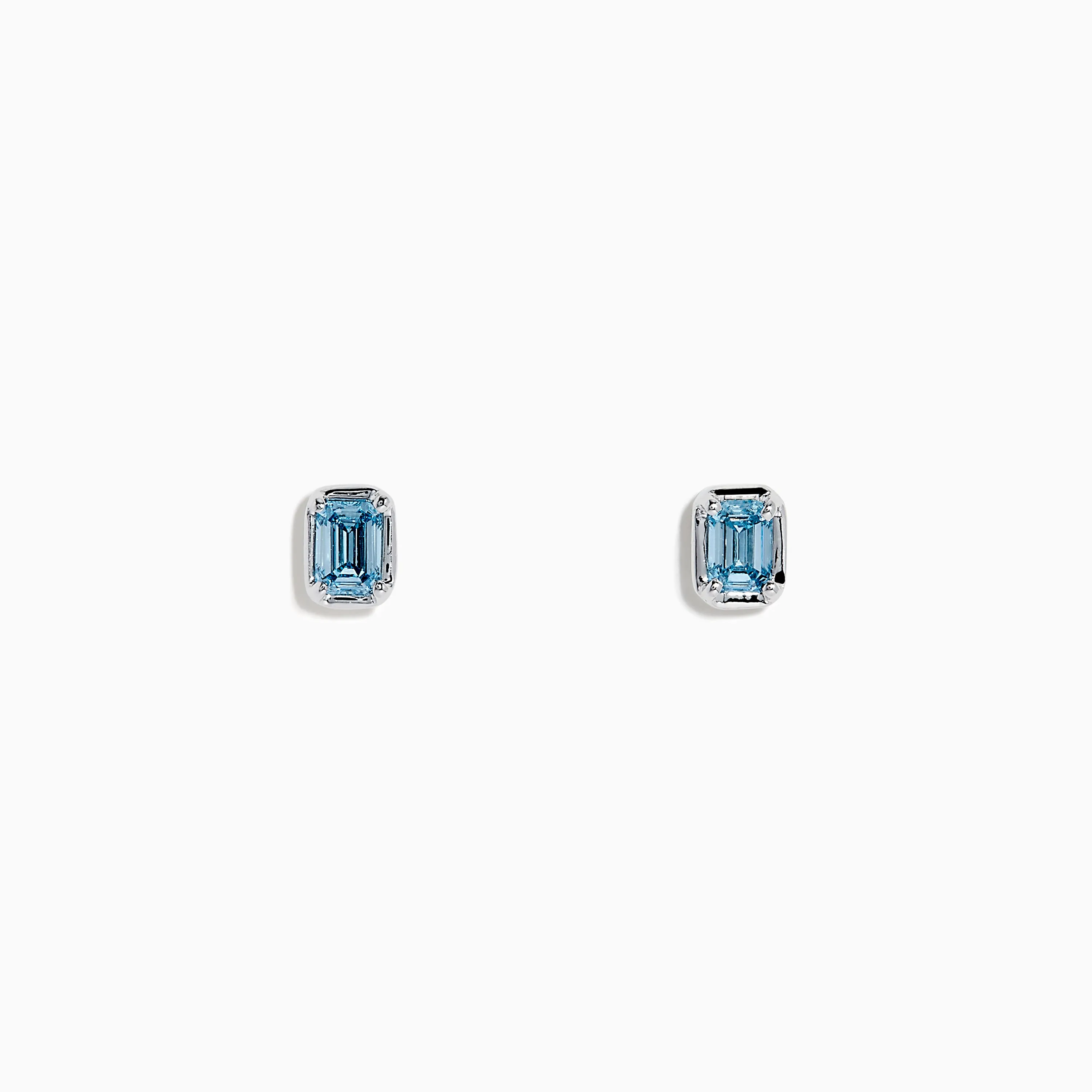 Lab Grown Blue Diamond Emerald Cut Solitaire Stud Earrings in 14K White Gold sold by Effy
