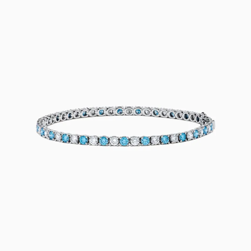 Lab Grown Blue and White Diamond Tennis Bracelet in 14K White Gold sold by Effy