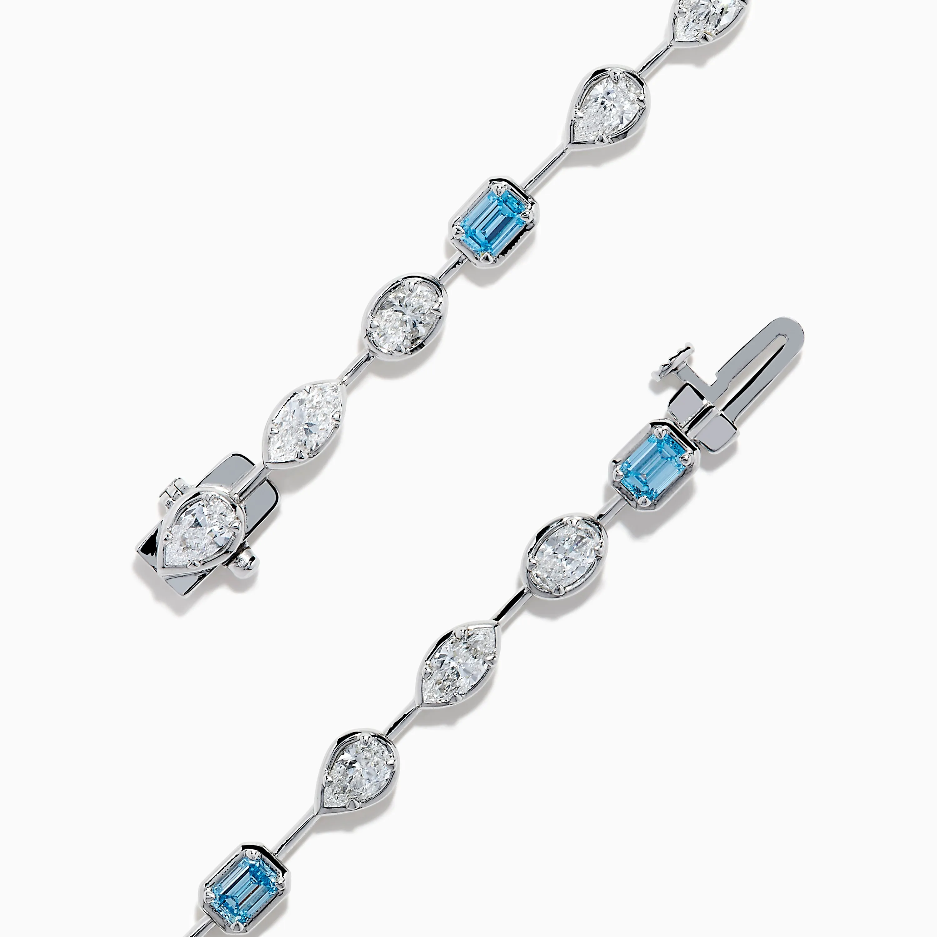 Lab Grown Blue and White Diamond Multi Shape Tennis Bracelet in 14K White Gold sold by Effy product image thumbnail 4