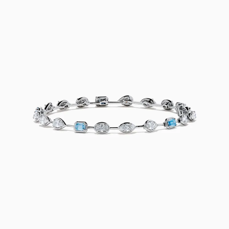 Lab Grown Blue and White Diamond Multi Shape Tennis Bracelet in 14K White Gold sold by Effy