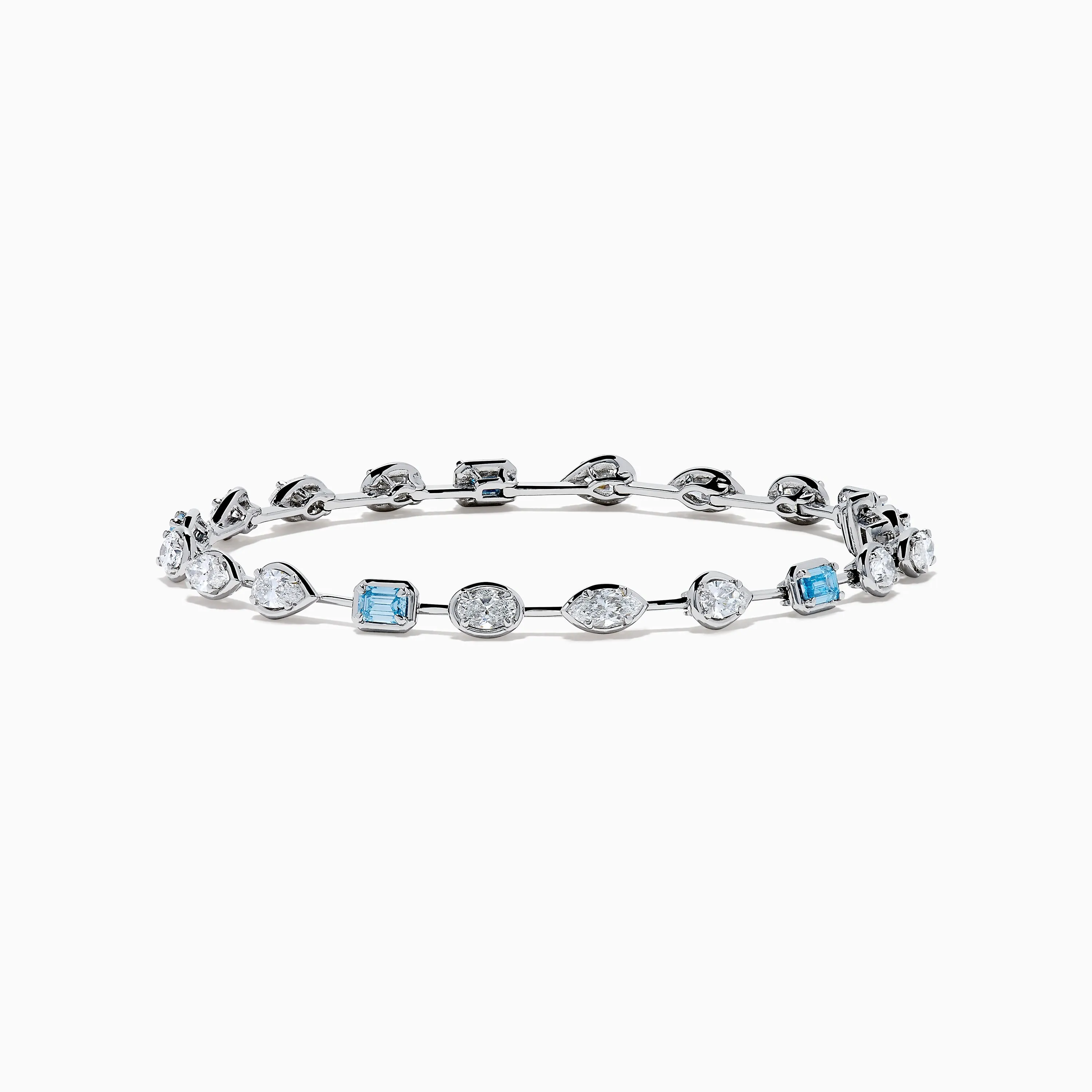 Lab Grown Blue and White Diamond Multi Shape Tennis Bracelet in 14K White Gold sold by Effy