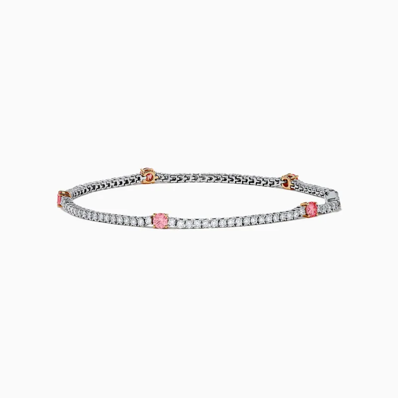 Lab Grown Pink and White Diamond Tennis Station Bracelet in 14K White Gold sold by Effy