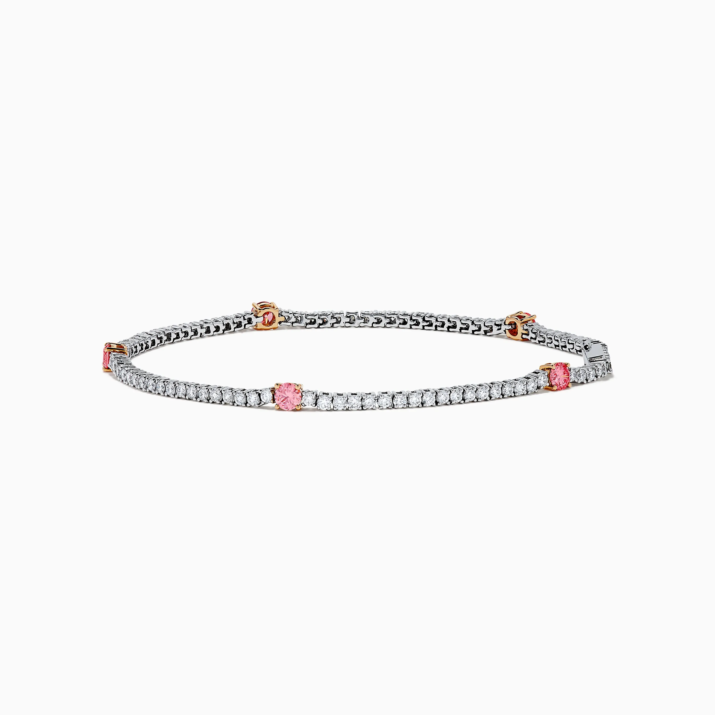 Lab Grown Pink and White Diamond Tennis Station Bracelet in 14K White Gold sold by Effy