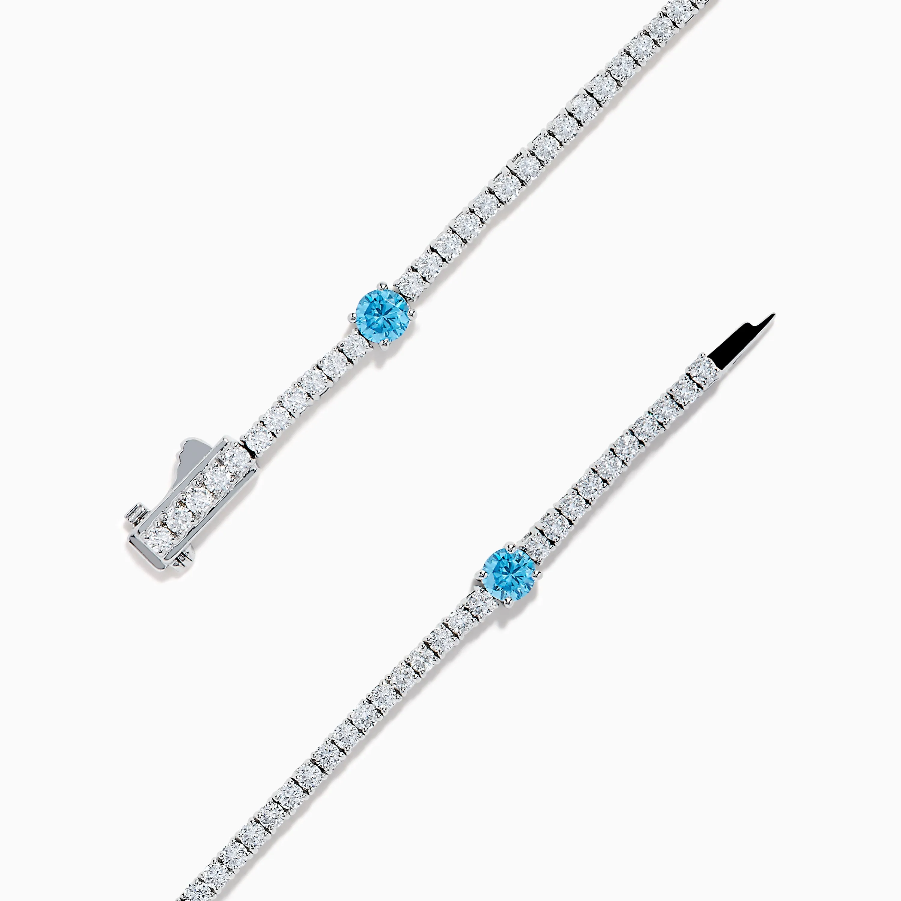 Lab Grown Blue and White Diamond Tennis Station Bracelet in 14K White Gold sold by Effy product image thumbnail 4