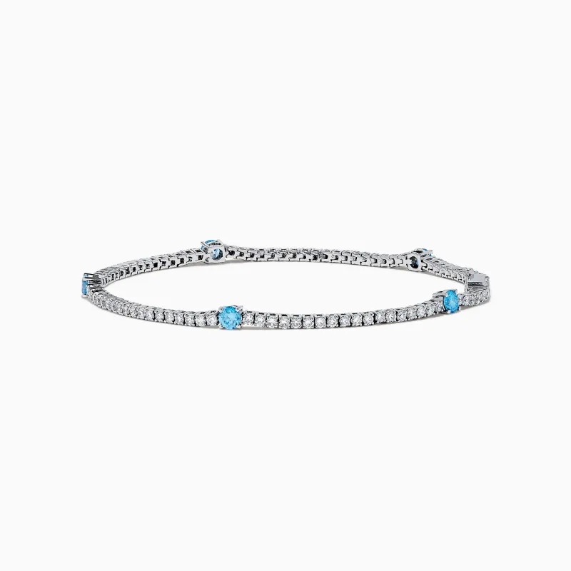 Lab Grown Blue and White Diamond Tennis Station Bracelet in 14K White Gold sold by Effy