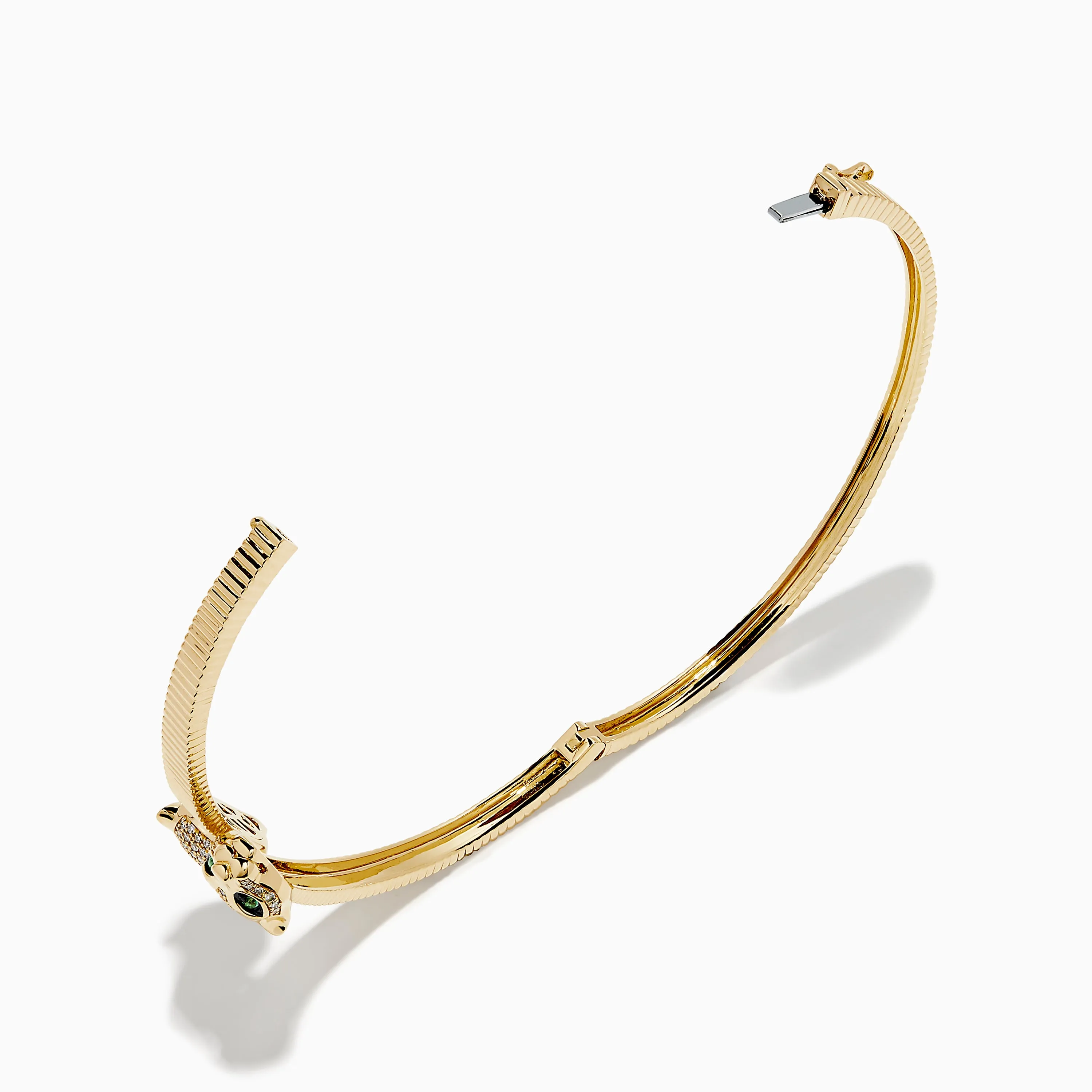Signature 14K YGold Diamond and Emerald Panther Bypass Bangle sold by Effy product image thumbnail 2