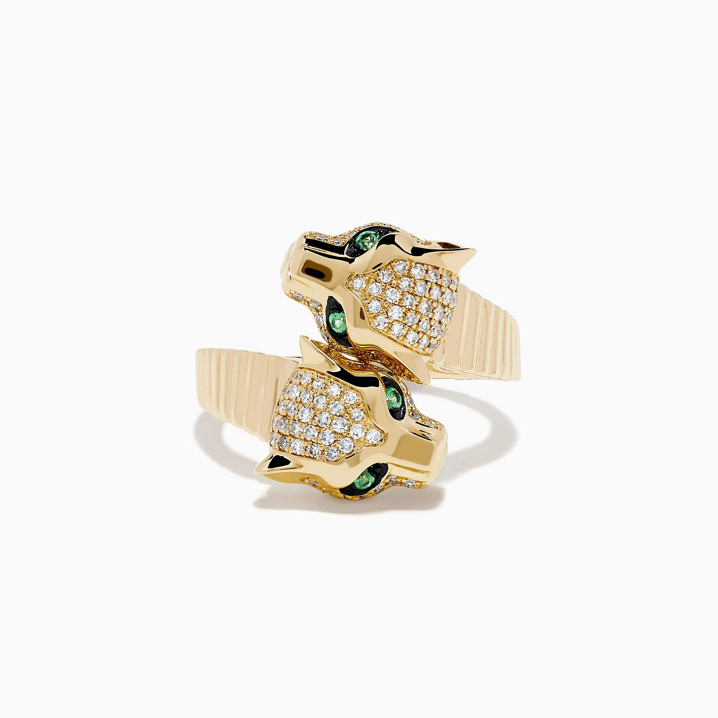 Signature 14K Yellow Gold Diamond and Emerald Panther Bypass Ring sold by Effy product image thumbnail 4